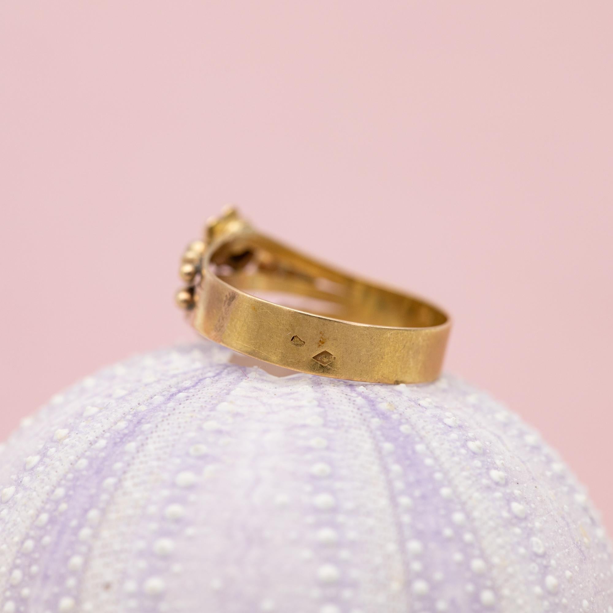Rare French 18k gold antique flower ring - Napoleon III - Victorian flower jewel 1