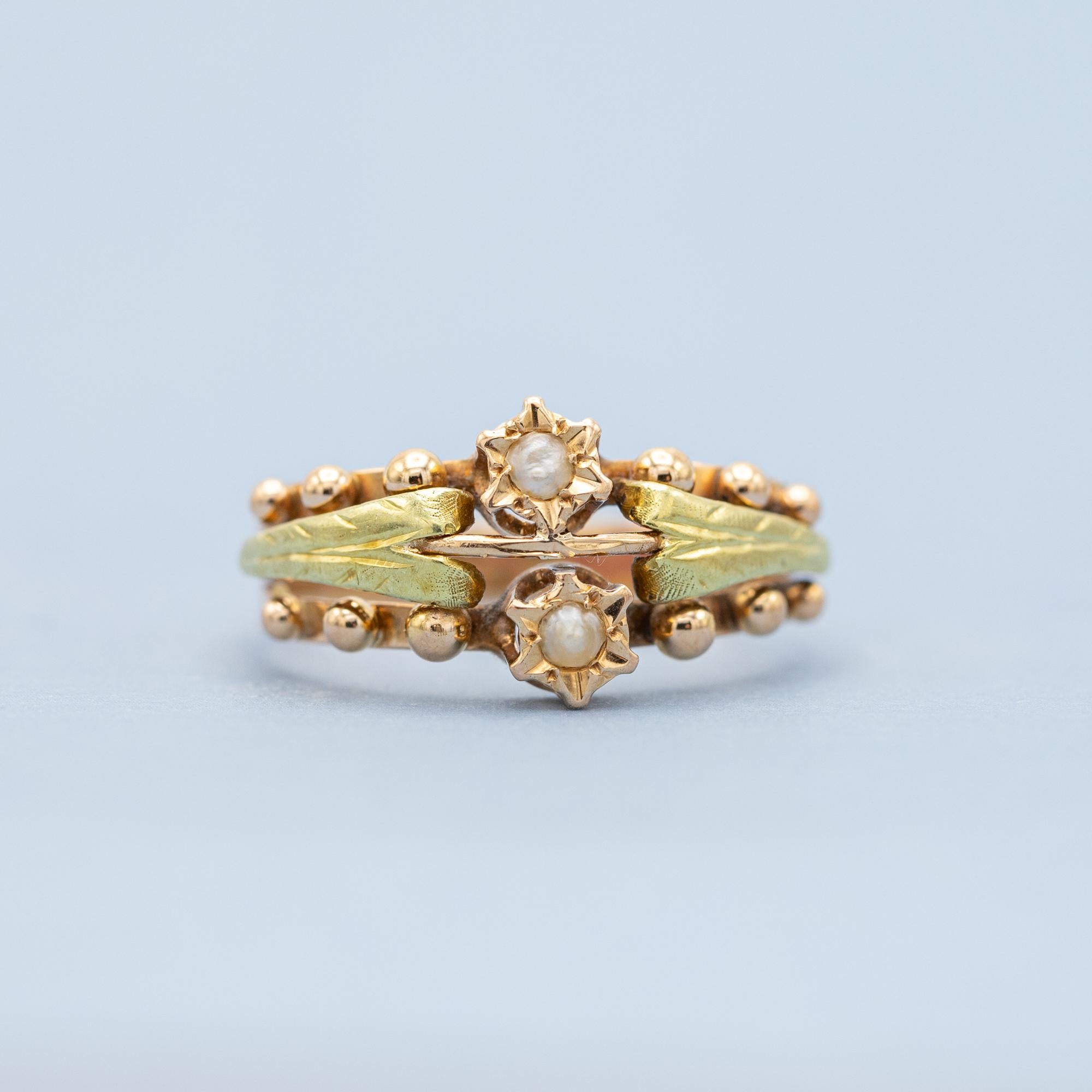 Rare French 18k gold antique flower ring - Napoleon III - Victorian pearl jewel 4
