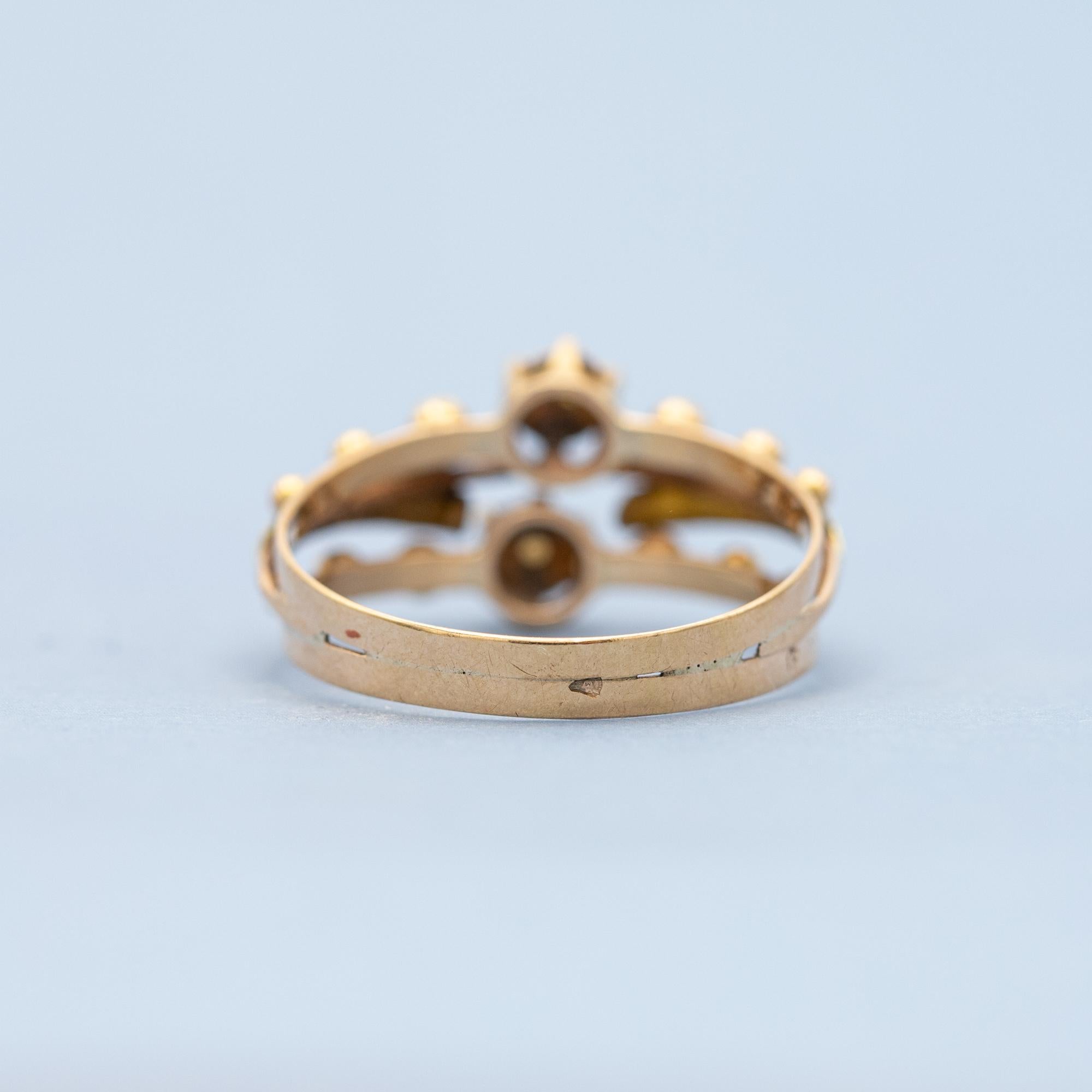 Rare French 18k gold antique flower ring - Napoleon III - Victorian pearl jewel 6