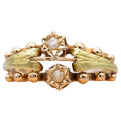 Rare bague fleur antique en or 18k français - Napoléon III - bijou en perle de l'époque victorienne