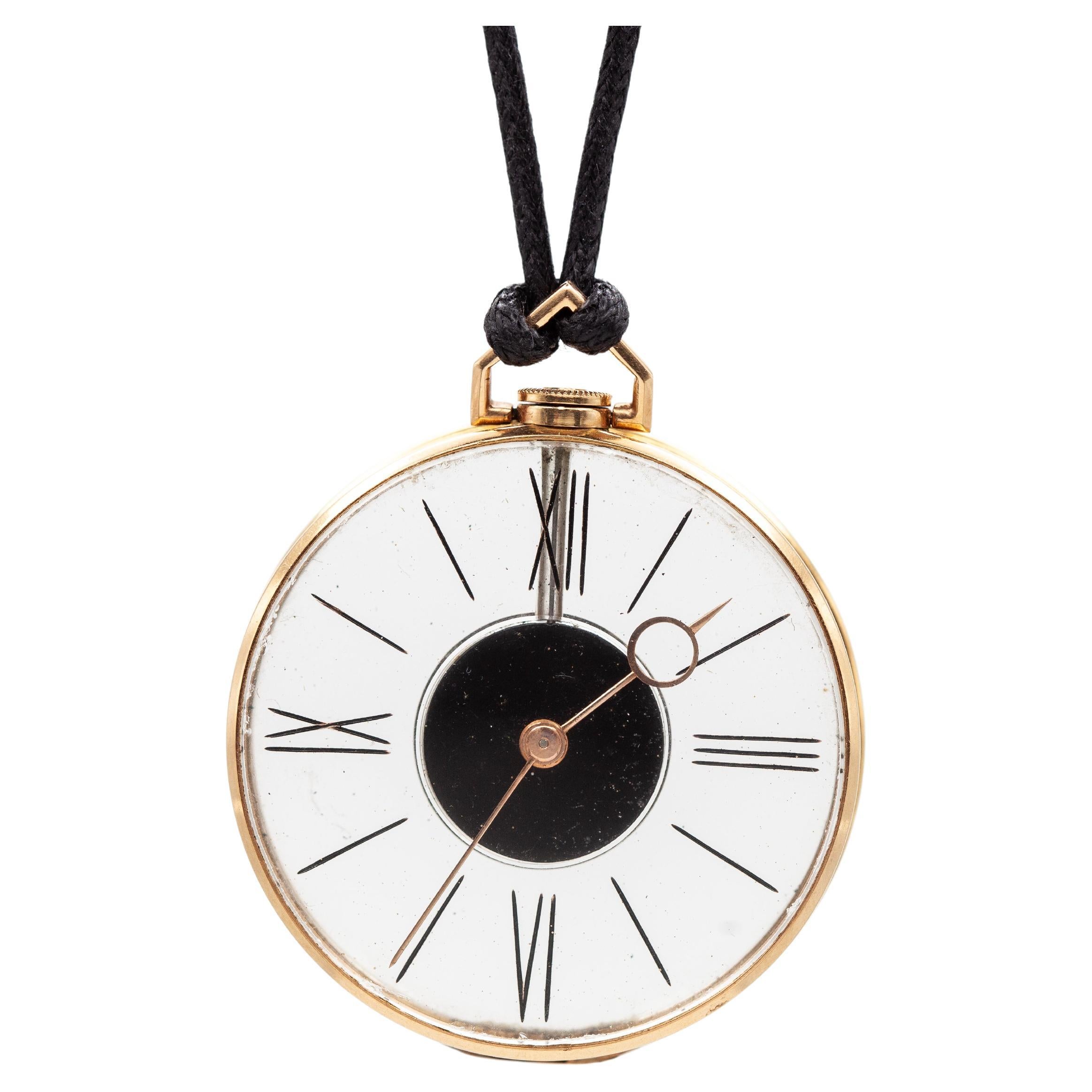 Rare French 18K Yellow Gold Transparent Pocket Watch Pendant