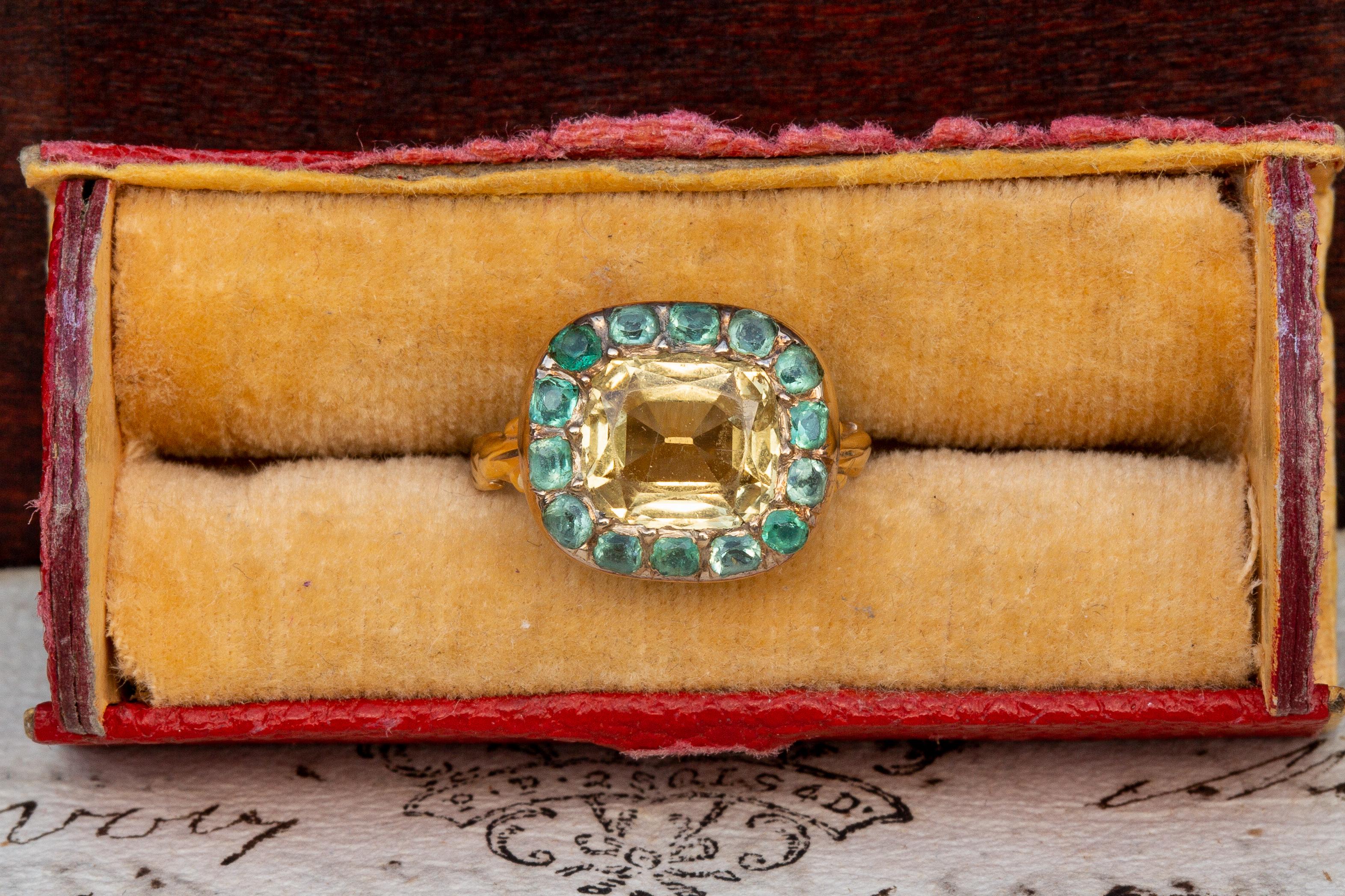 Rare French 18th Century Georgian Cluster Ring with Citrine and Emeralds 5