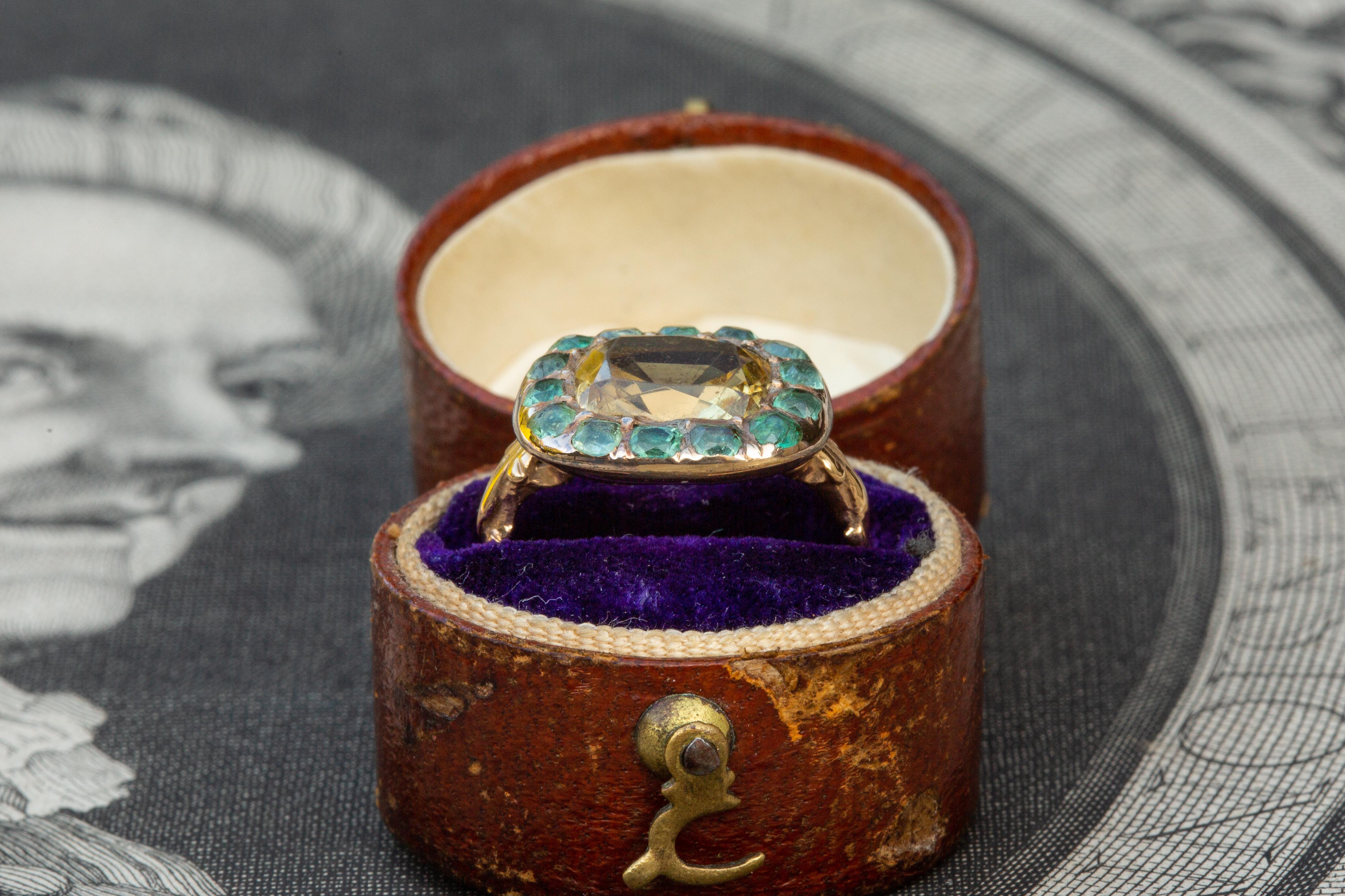 Rare French 18th Century Georgian Cluster Ring with Citrine and Emeralds 4
