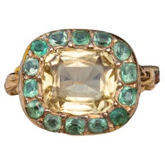 Rare French 18th Century Georgian Cluster Ring with Citrine and Emeralds