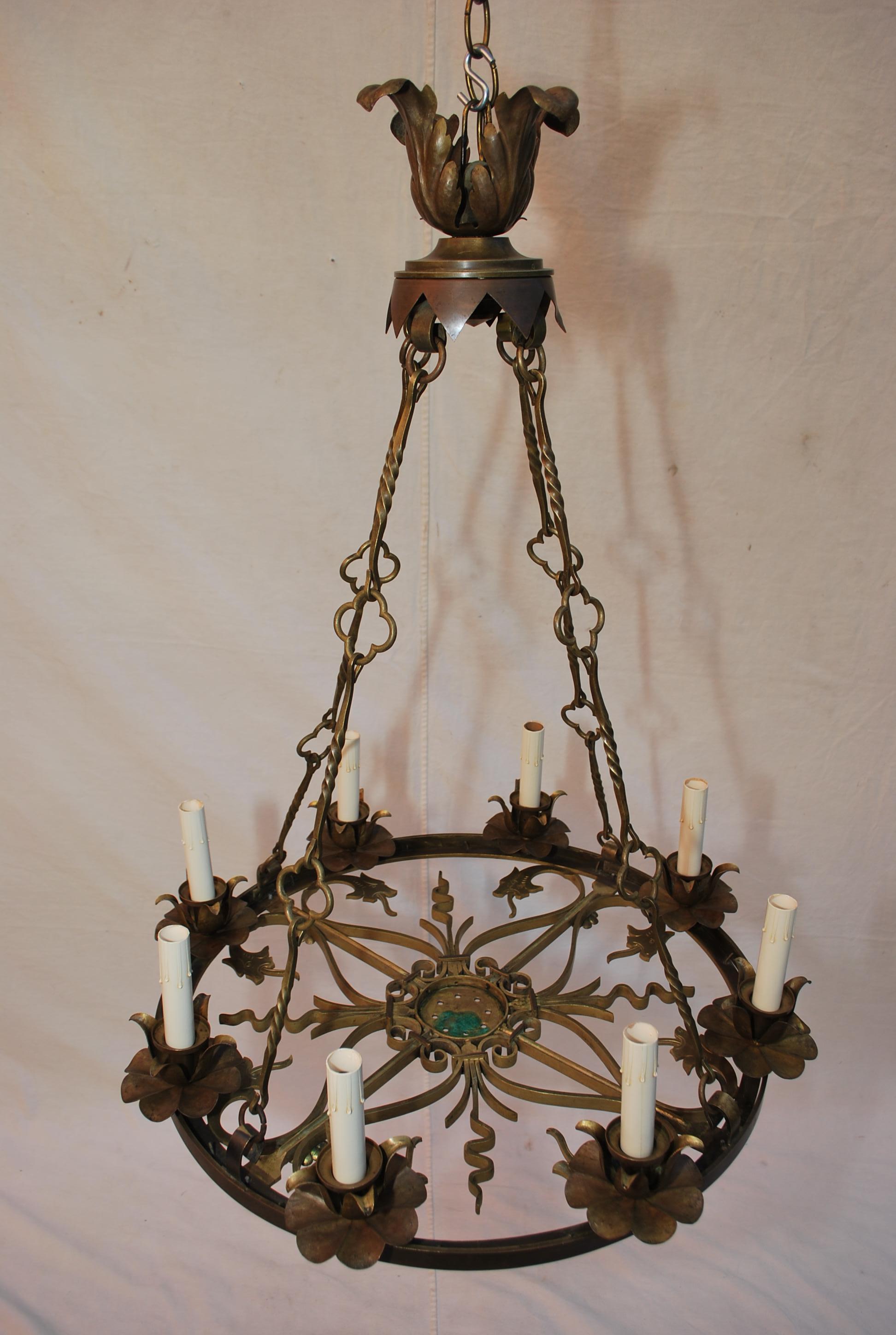 Raro lampadario francese in bronzo degli anni '20 In condizioni buone in vendita a Los Angeles, CA
