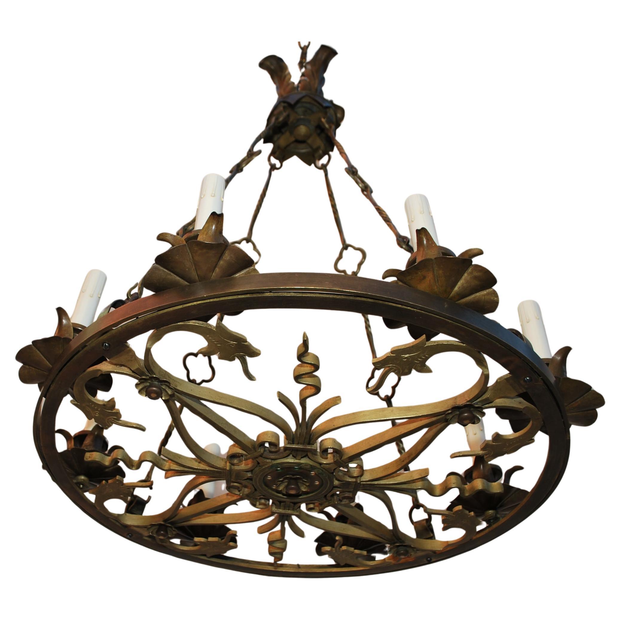 Rare French 1920's bronze chandelier
