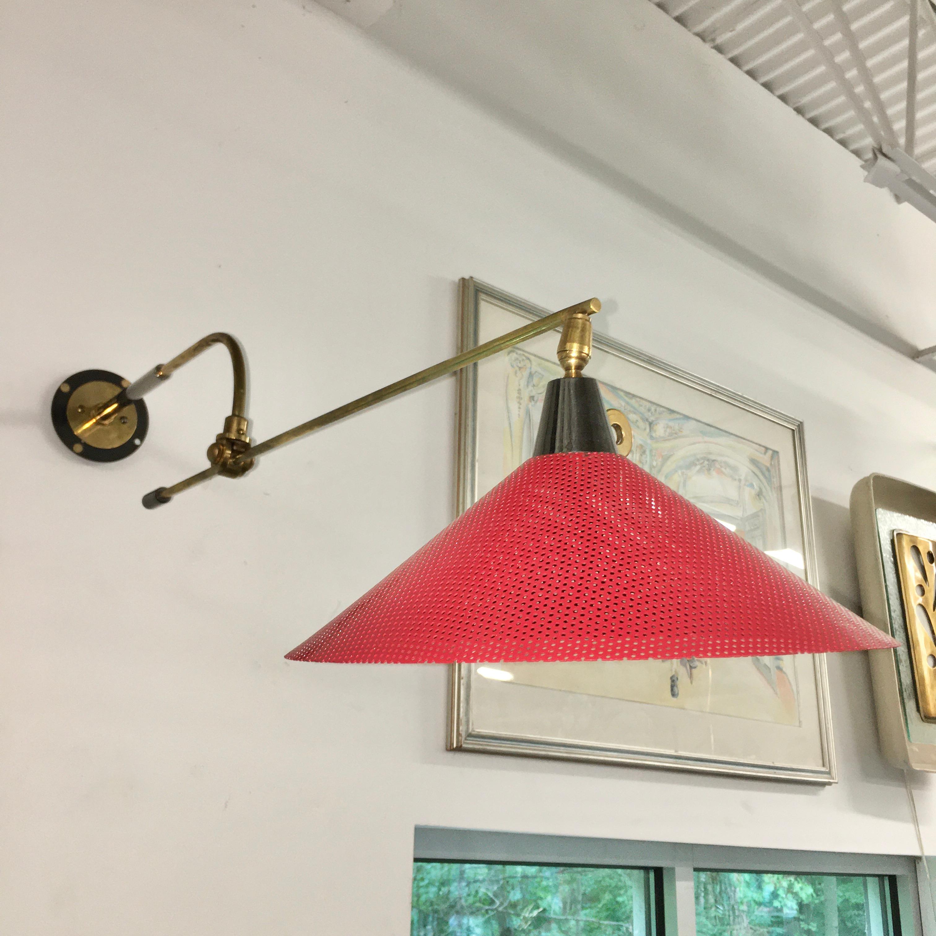 Rare French 1950's Swing Arm Wall Lamp In Good Condition In Hanover, MA