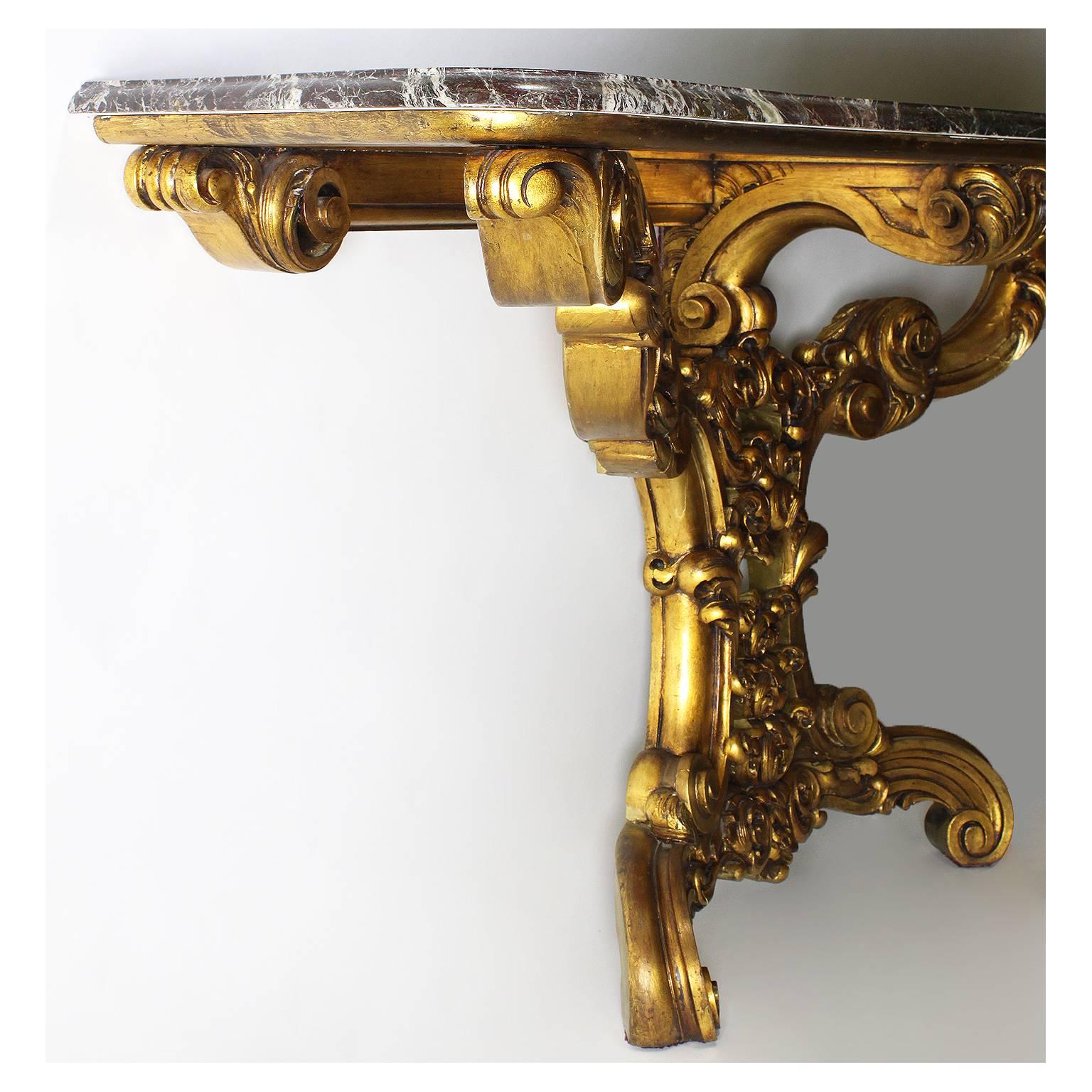 Rara mesa consola de pared tallada en madera dorada francesa del siglo XIX-XX de estilo barroco Renacimiento barroco en venta