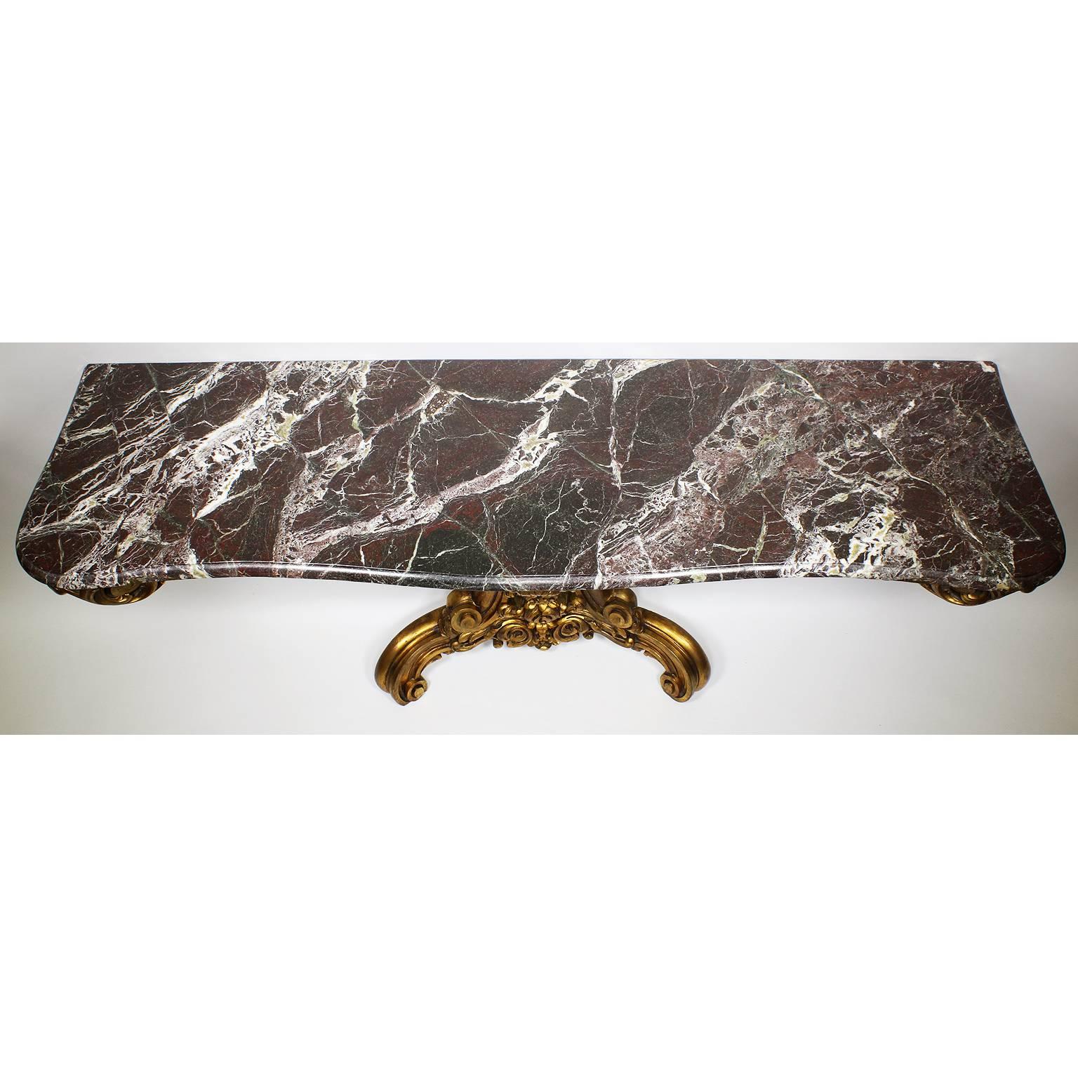 Rara mesa consola de pared tallada en madera dorada francesa del siglo XIX-XX de estilo barroco Francés en venta