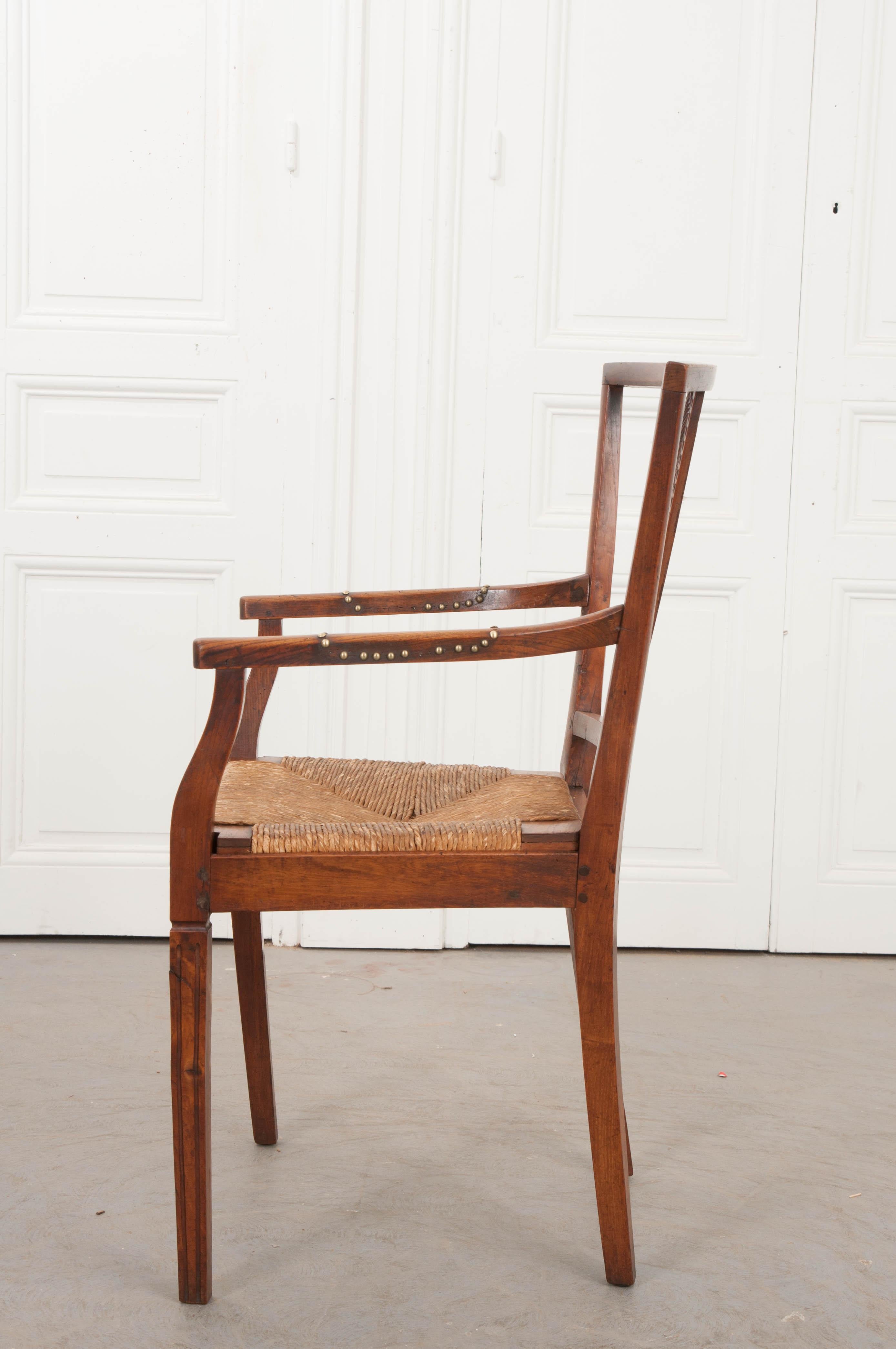 Rare French 19th Century Louis XVI-Style Rush-Seat Armchair 3