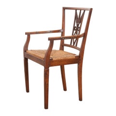 Rare French 19th Century Louis XVI-Style Rush-Seat Armchair