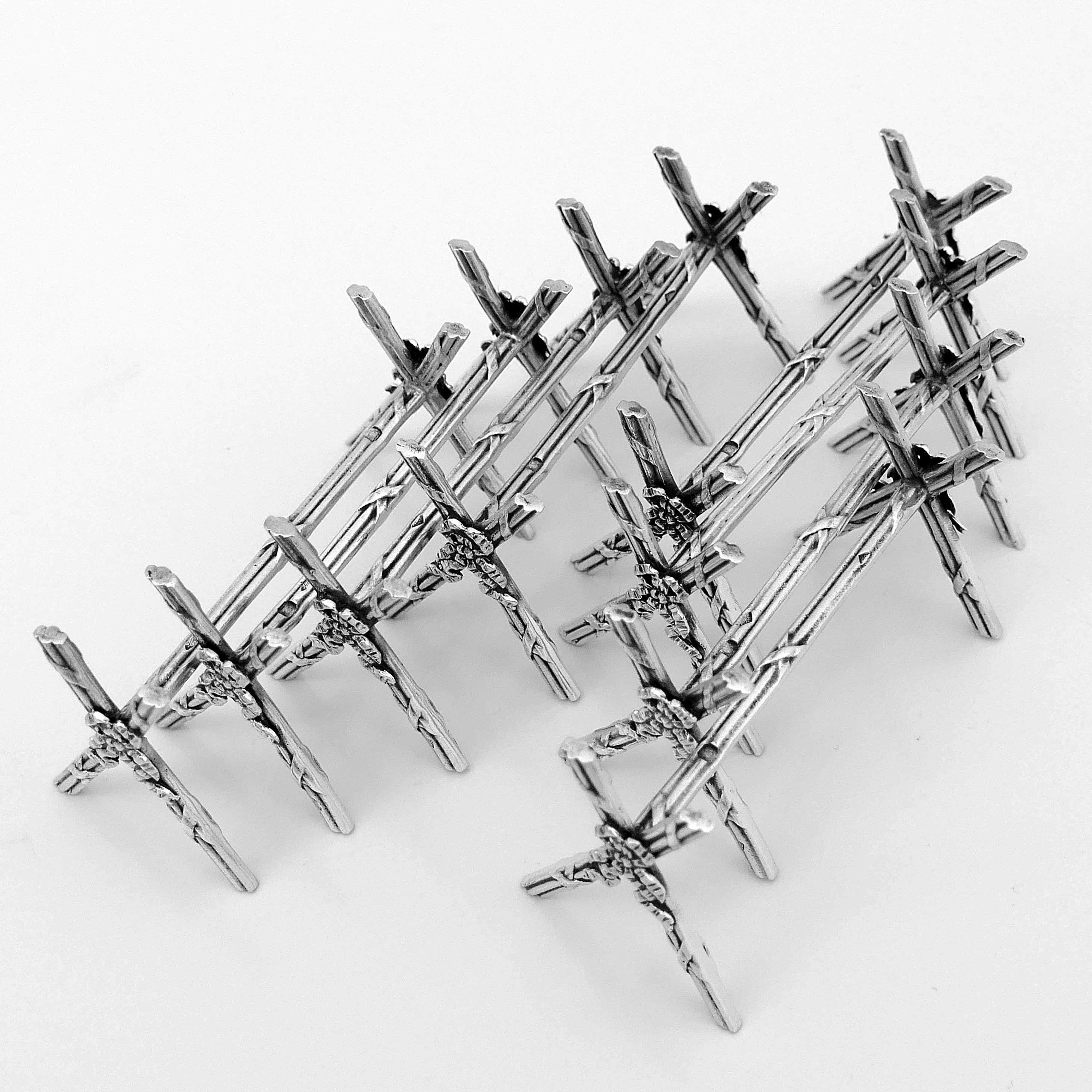 Early 20th Century Rare French All Sterling Silver Knife Rests Set of 8-Piece, Ribbon For Sale
