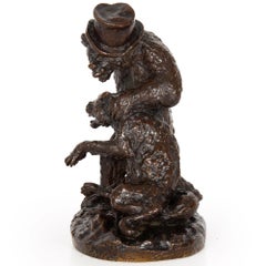 Rare French Antique Bronze Sculpture “Bear with Wolf” by Christophe Fratin