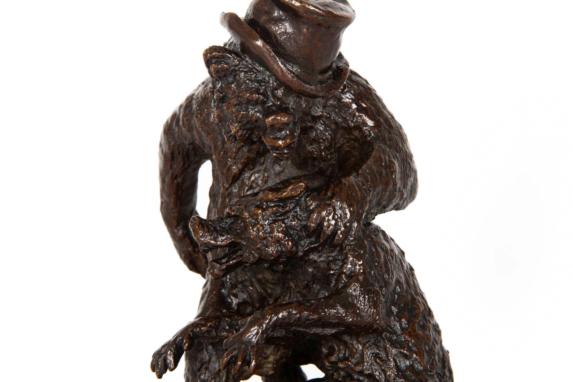 Rare French Antique Bronze Sculpture “Bear with Wolf” by Christophe Fratin 1
