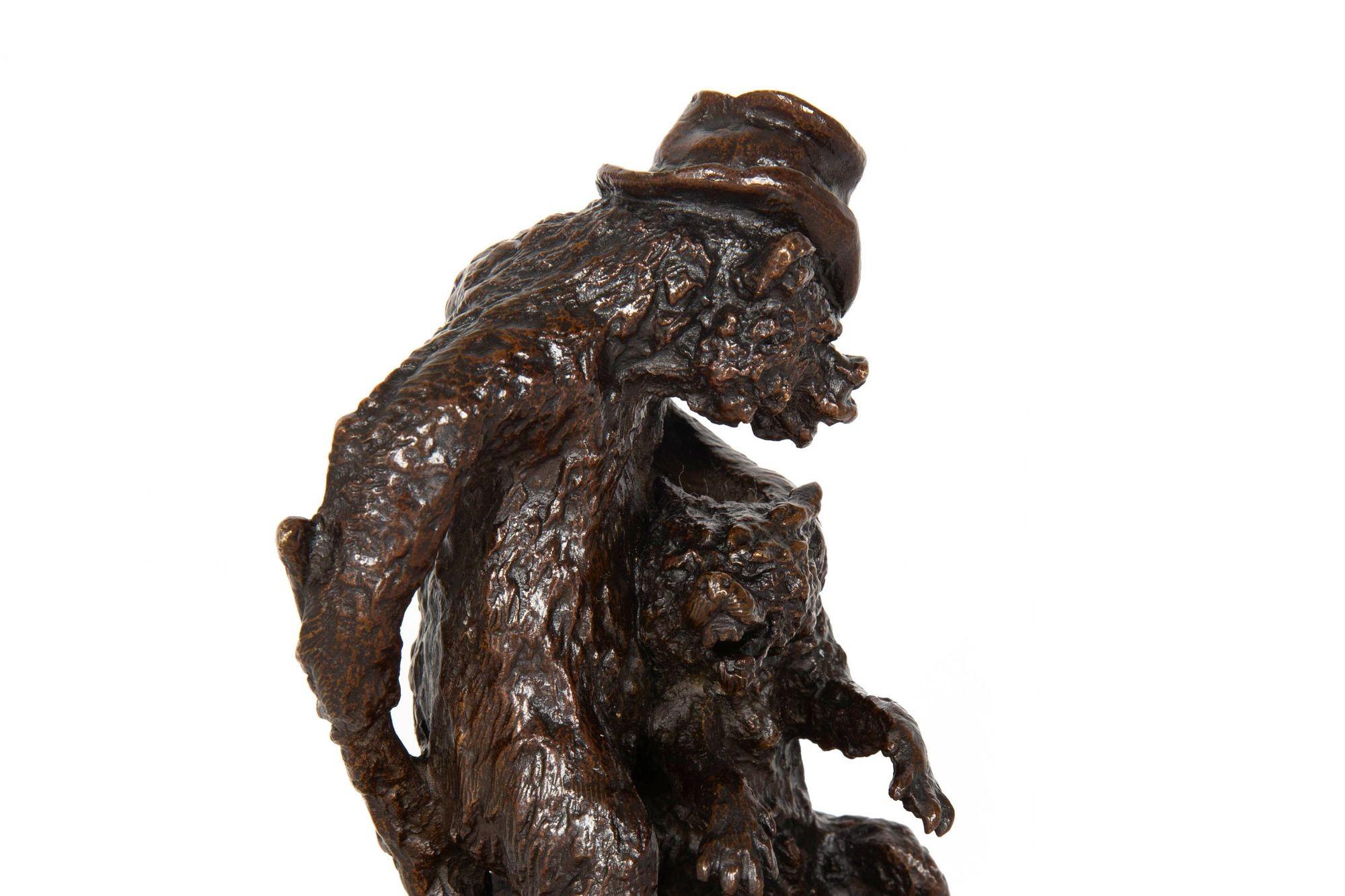 Rare French Antique Bronze Sculpture “Bear with Wolf” by Christophe Fratin 2