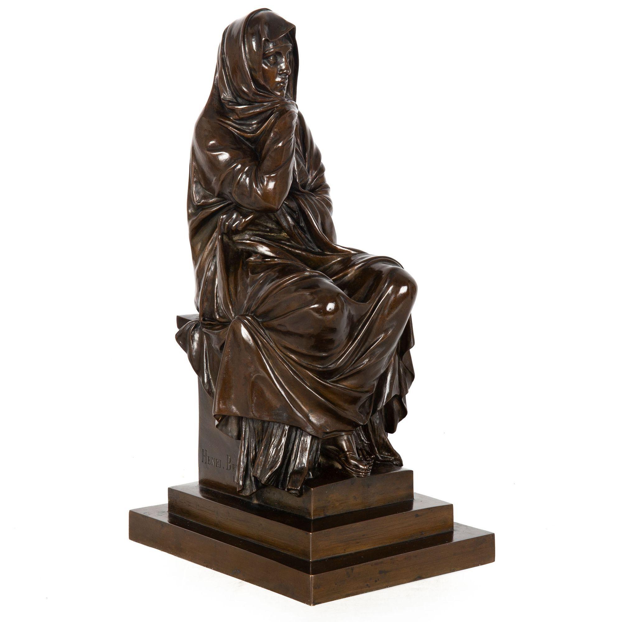 Seltene französische antike Bronzeskulptur von Henri Brun, vielleicht Julia Domna (Romantik) im Angebot