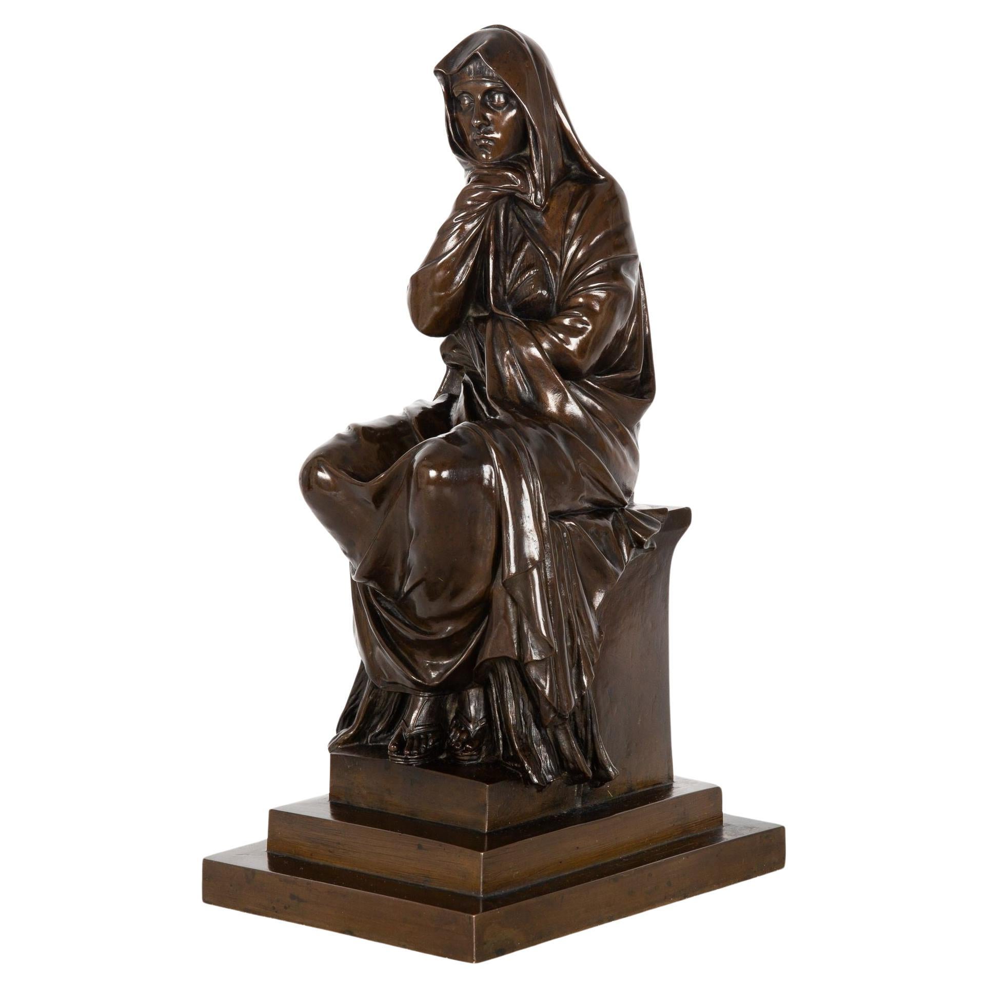 Seltene französische antike Bronzeskulptur von Henri Brun, vielleicht Julia Domna im Angebot