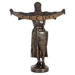 Seltene französische antike Bronzeskulptur Credo von Emmanuel Fremiet, Credo