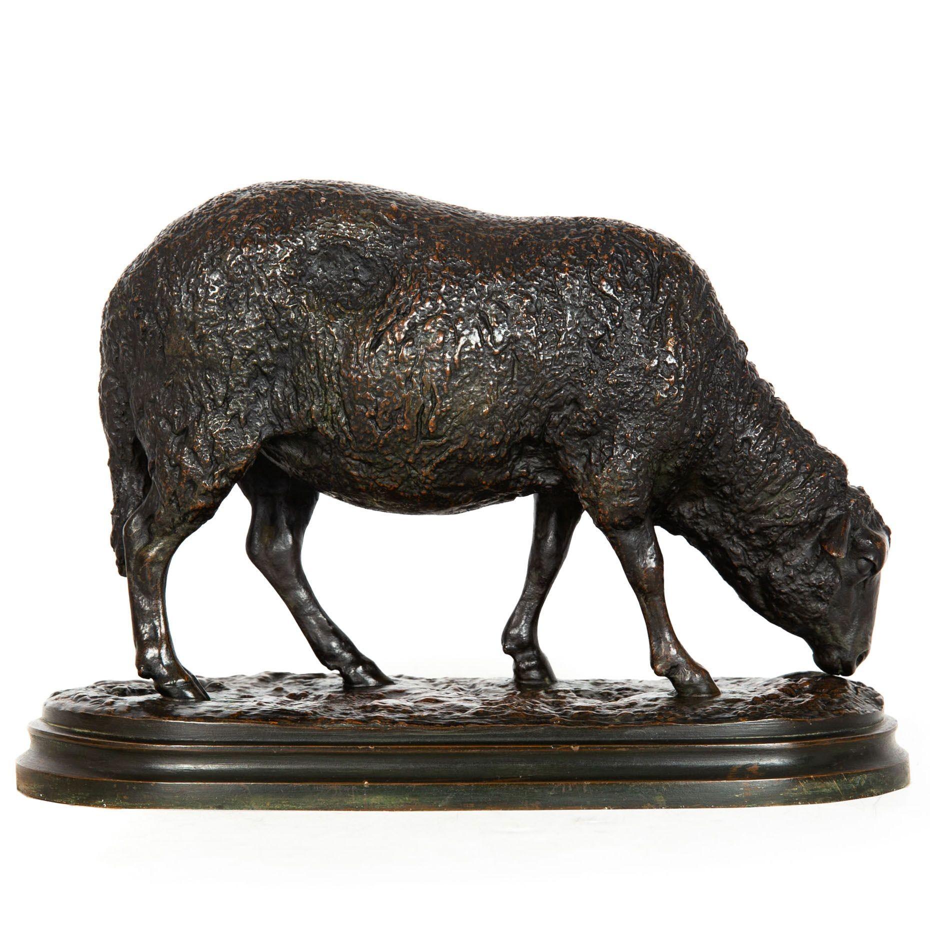 Romantic Rare French Antique Bronze Sculpture “Grazing Ewe” by Rosa Bonheur