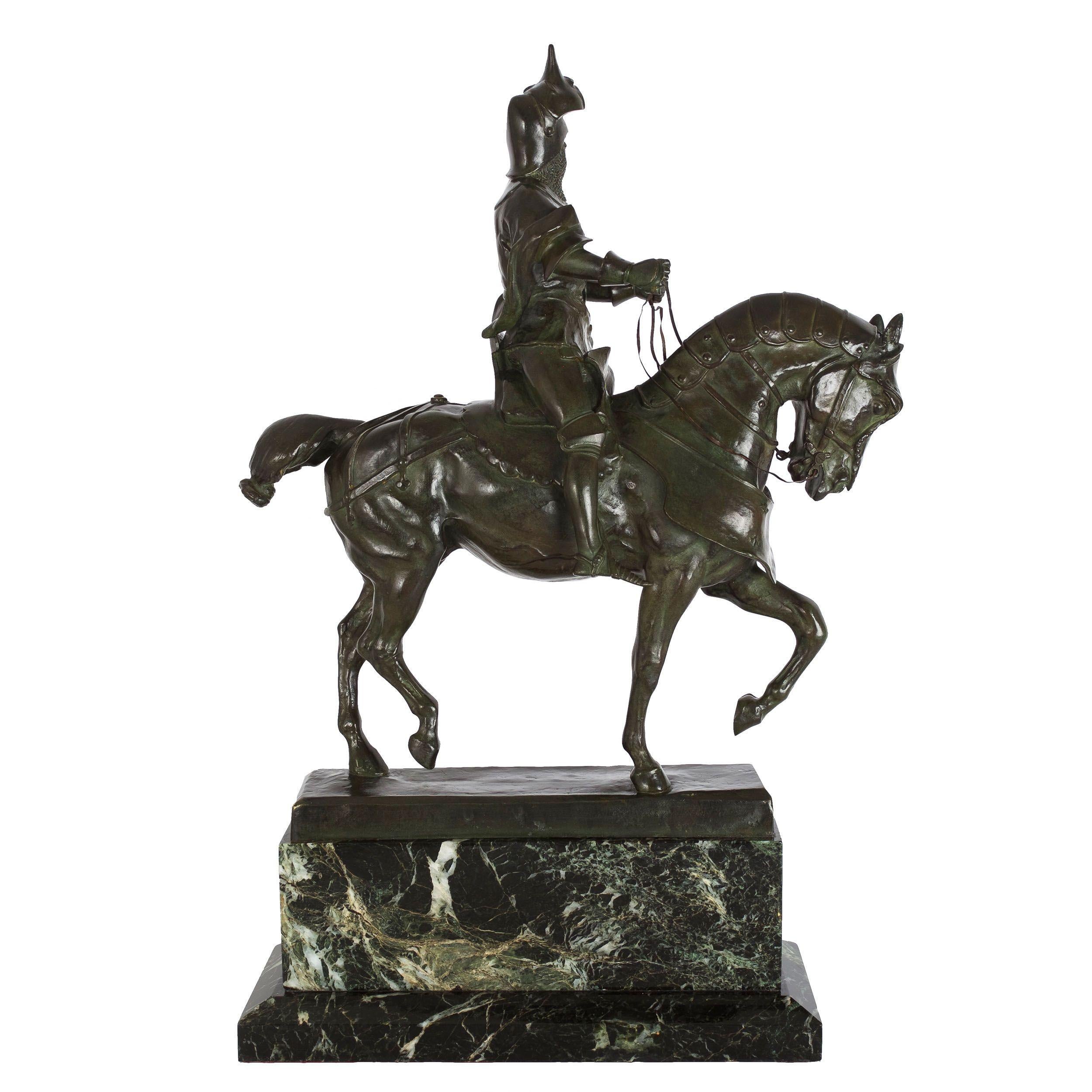 An exquisite casting of a Knight on Horseback after the model by Alfred Barye, it is an exacting and powerful representation of both horse and rider and we are unaware of any other recorded castings of this model. While Alfred always lived in the