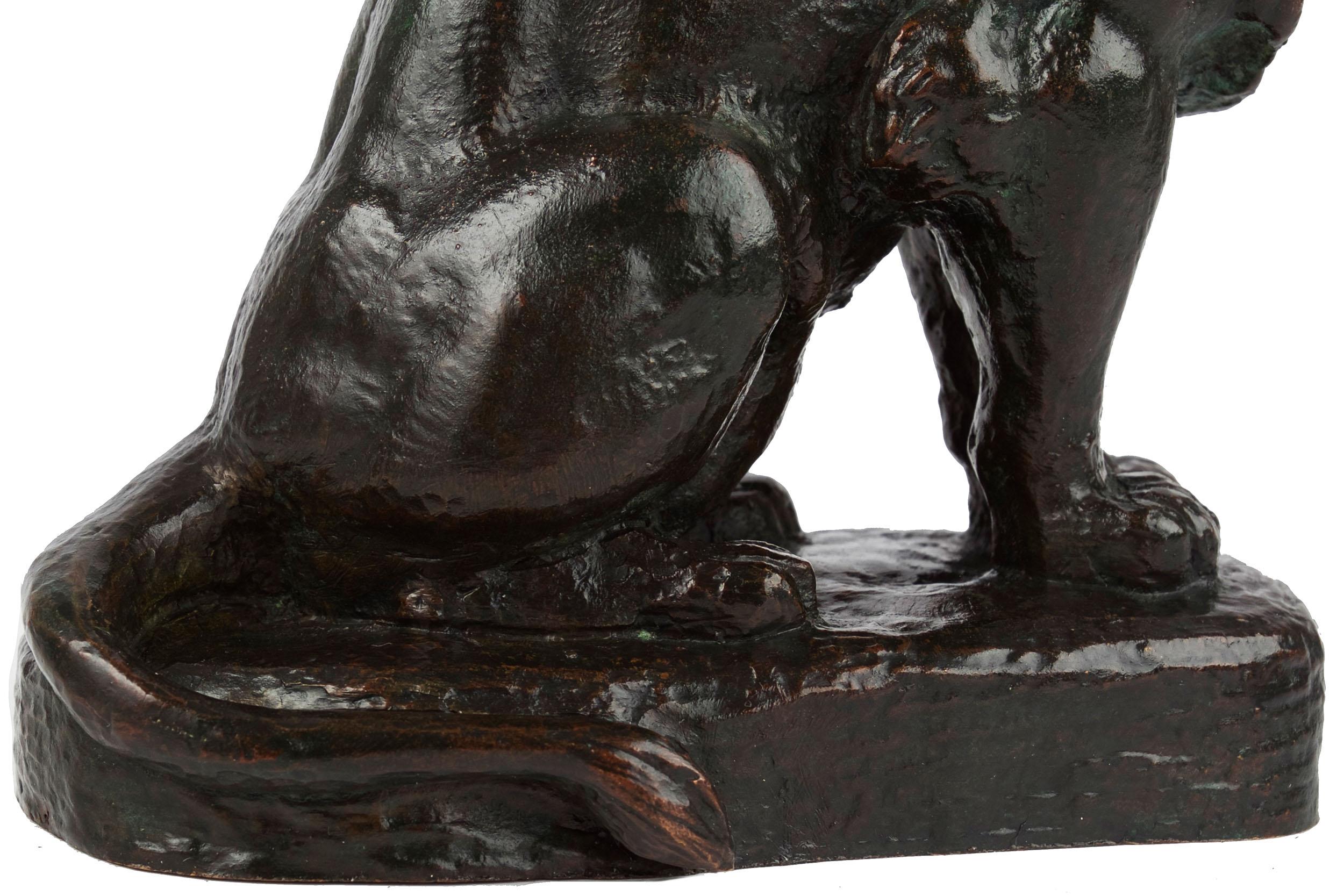 Rare French Antique Bronze Sculpture “Lion Assis no.2” after Antoine-Louis Barye For Sale 7