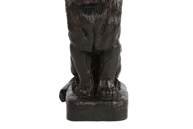 Rare French Antique Bronze Sculpture “Lion Assis no.2” after Antoine-Louis Barye For Sale 11