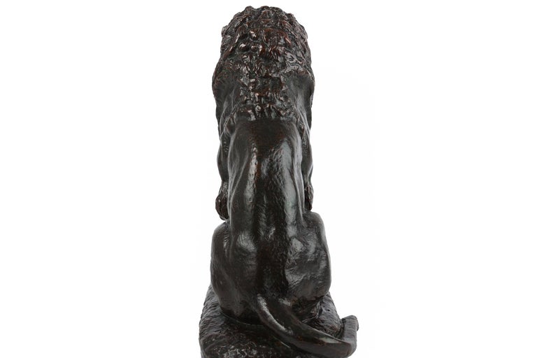 Rare French Antique Bronze Sculpture “Lion Assis no.2” after Antoine-Louis Barye For Sale 12