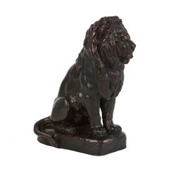 Rare French Antique Bronze Sculpture “Lion Assis no.2” after Antoine-Louis Barye