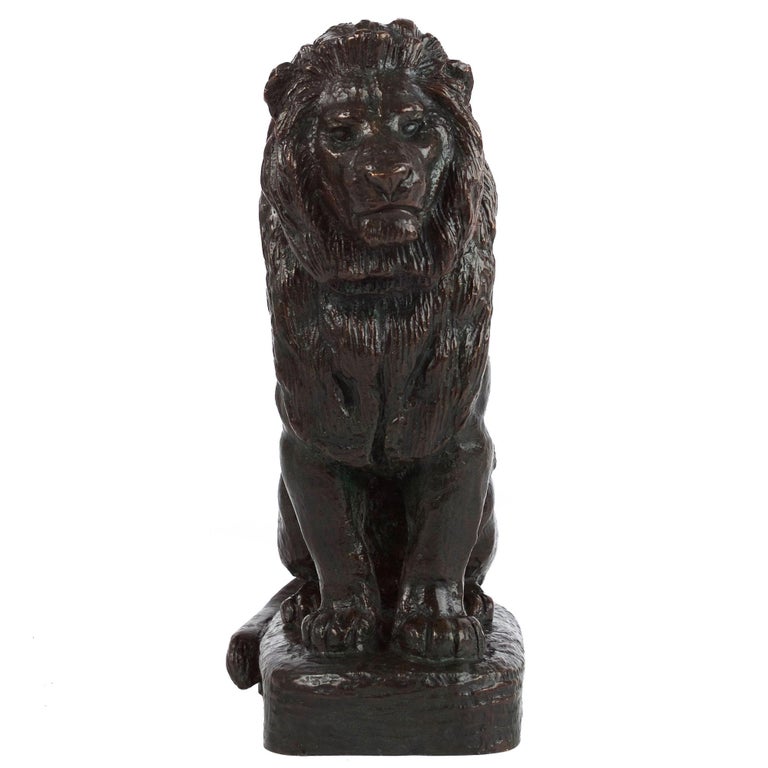 Rare French Antique Bronze Sculpture “Lion Assis no.2” after Antoine-Louis Barye In Good Condition For Sale In Shippensburg, PA