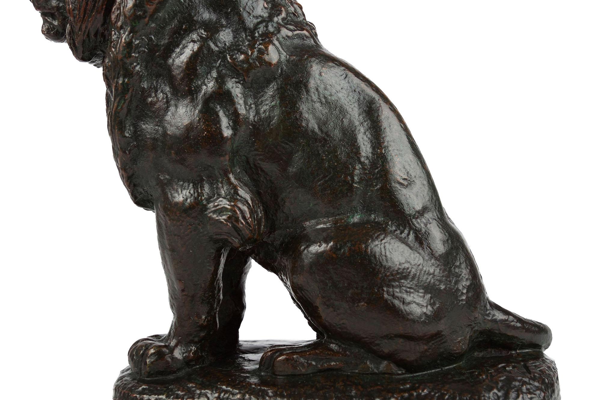 Rare French Antique Bronze Sculpture “Lion Assis no.2” after Antoine-Louis Barye 1