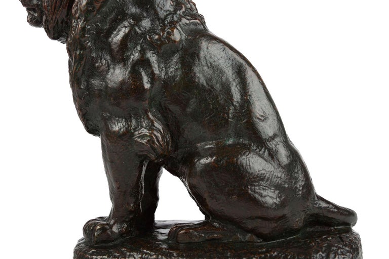 Rare French Antique Bronze Sculpture “Lion Assis no.2” after Antoine-Louis Barye For Sale 3