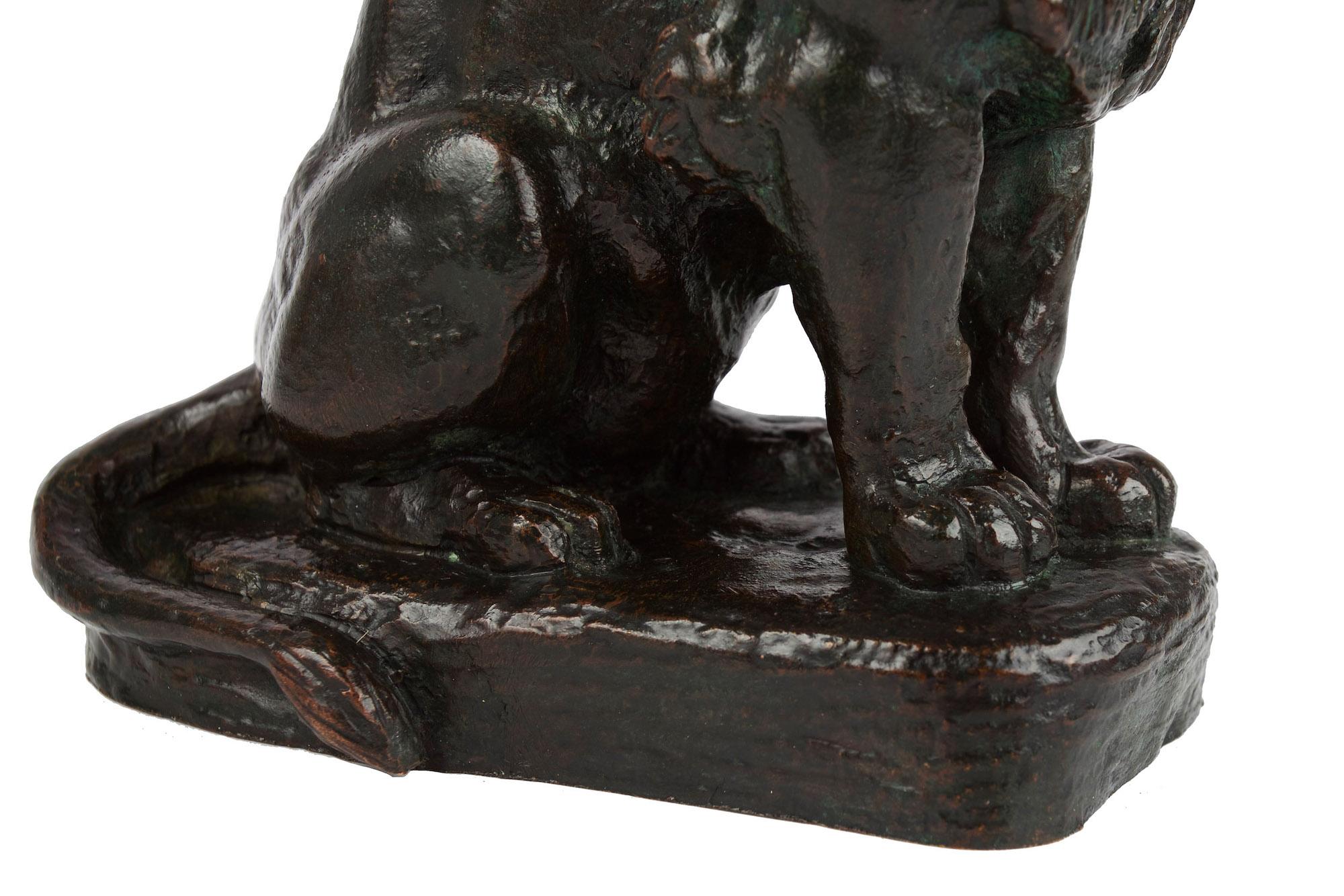 Rare French Antique Bronze Sculpture “Lion Assis no.2” after Antoine-Louis Barye For Sale 2