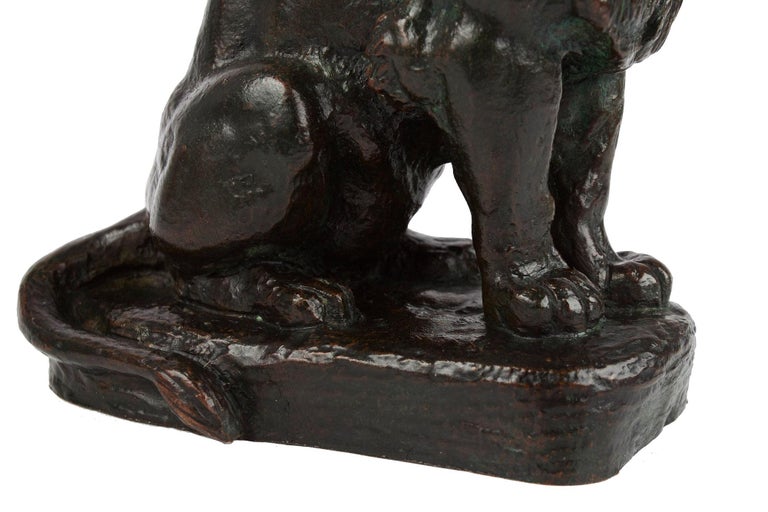 Rare French Antique Bronze Sculpture “Lion Assis no.2” after Antoine-Louis Barye For Sale 4
