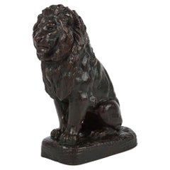 Rare French Antique Bronze Sculpture “Lion Assis no.2” after Antoine-Louis Barye