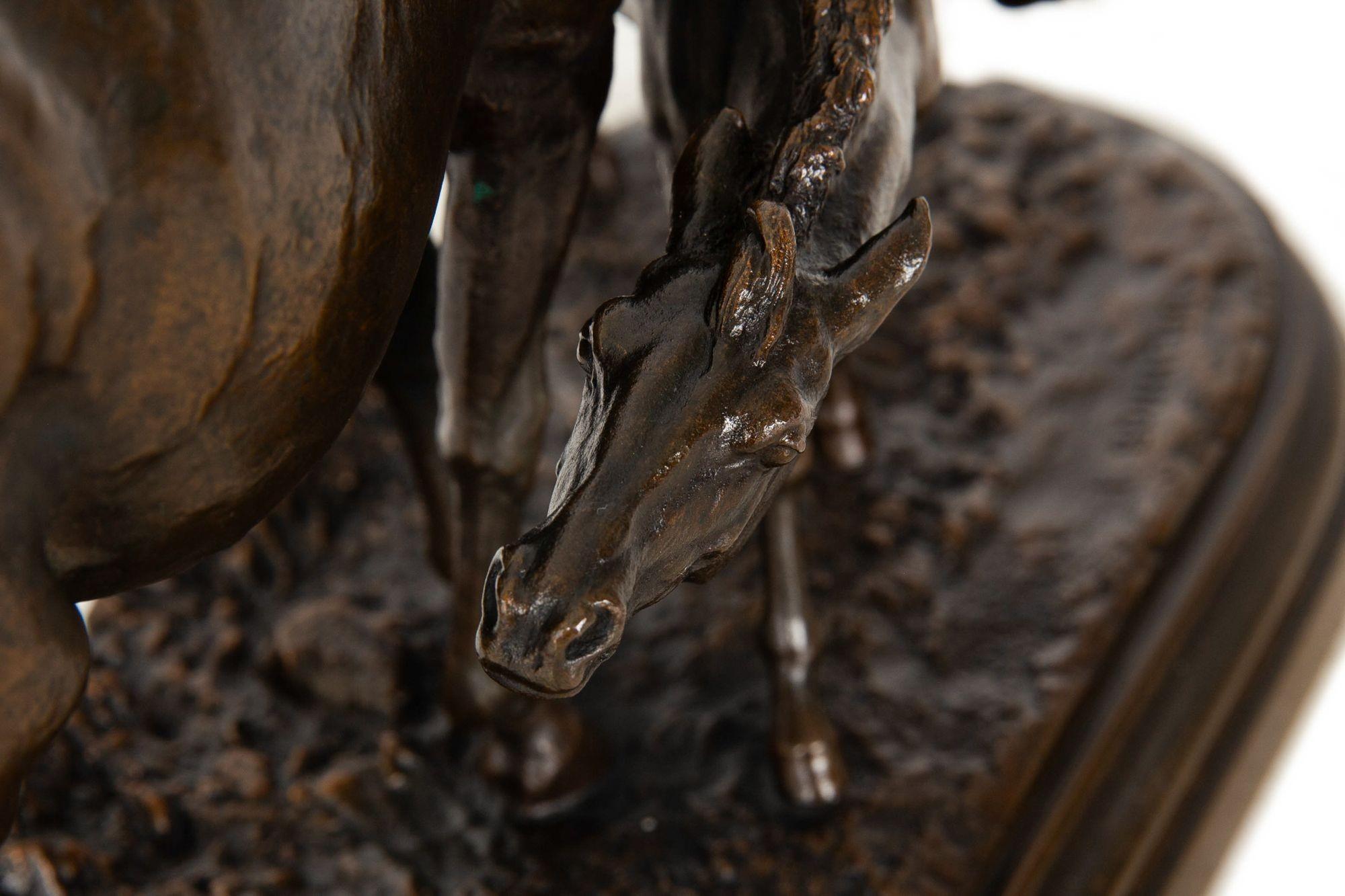 Rare French Antique Bronze Sculpture “Mare and Foal” by Isidore Bonheur For Sale 11