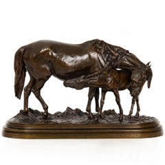 Rare French Antique Bronze Sculpture “Mare and Foal” by Isidore Bonheur