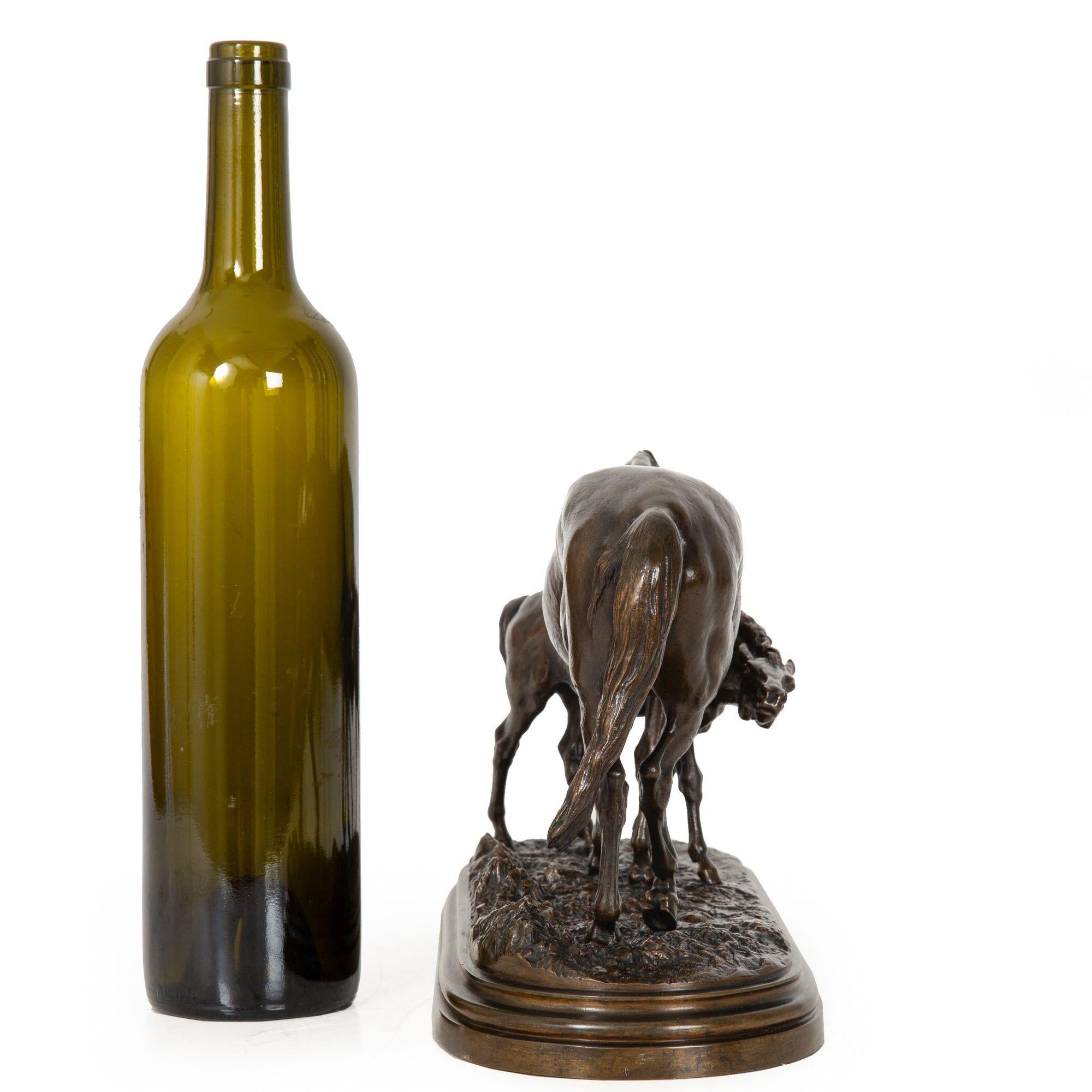 19th Century Rare French Antique Bronze Sculpture “Mare and Foal” by Isidore Bonheur For Sale