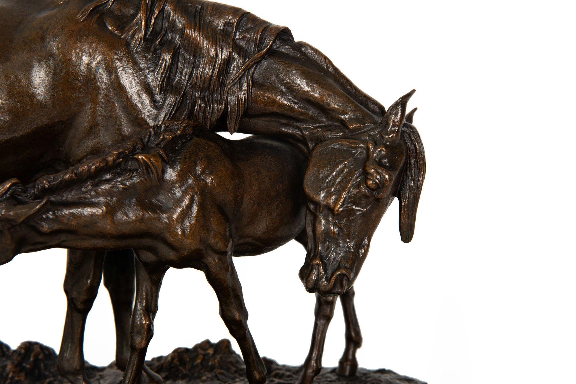 Rare French Antique Bronze Sculpture “Mare and Foal” by Isidore Bonheur For Sale 3
