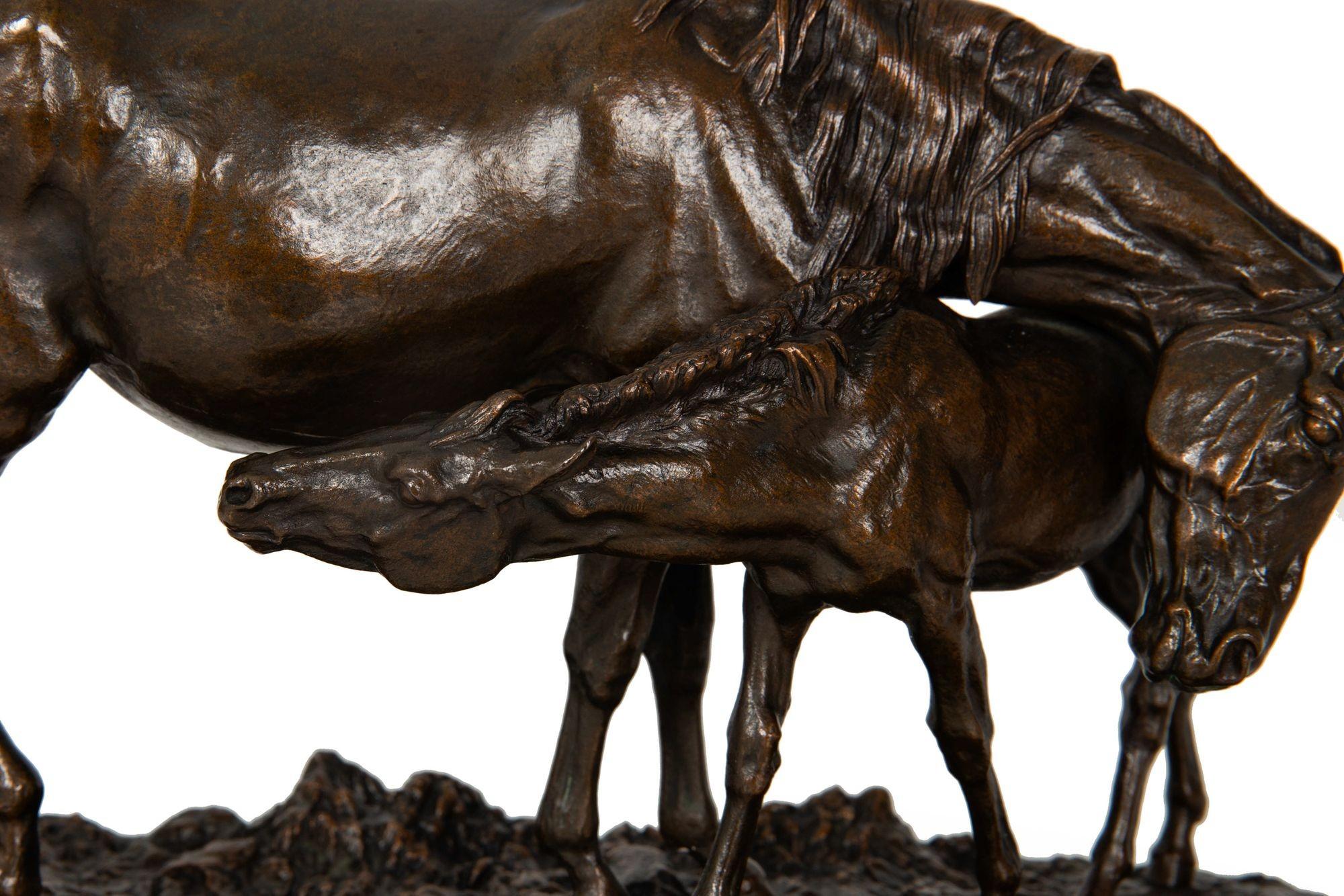Rare French Antique Bronze Sculpture “Mare and Foal” by Isidore Bonheur For Sale 4