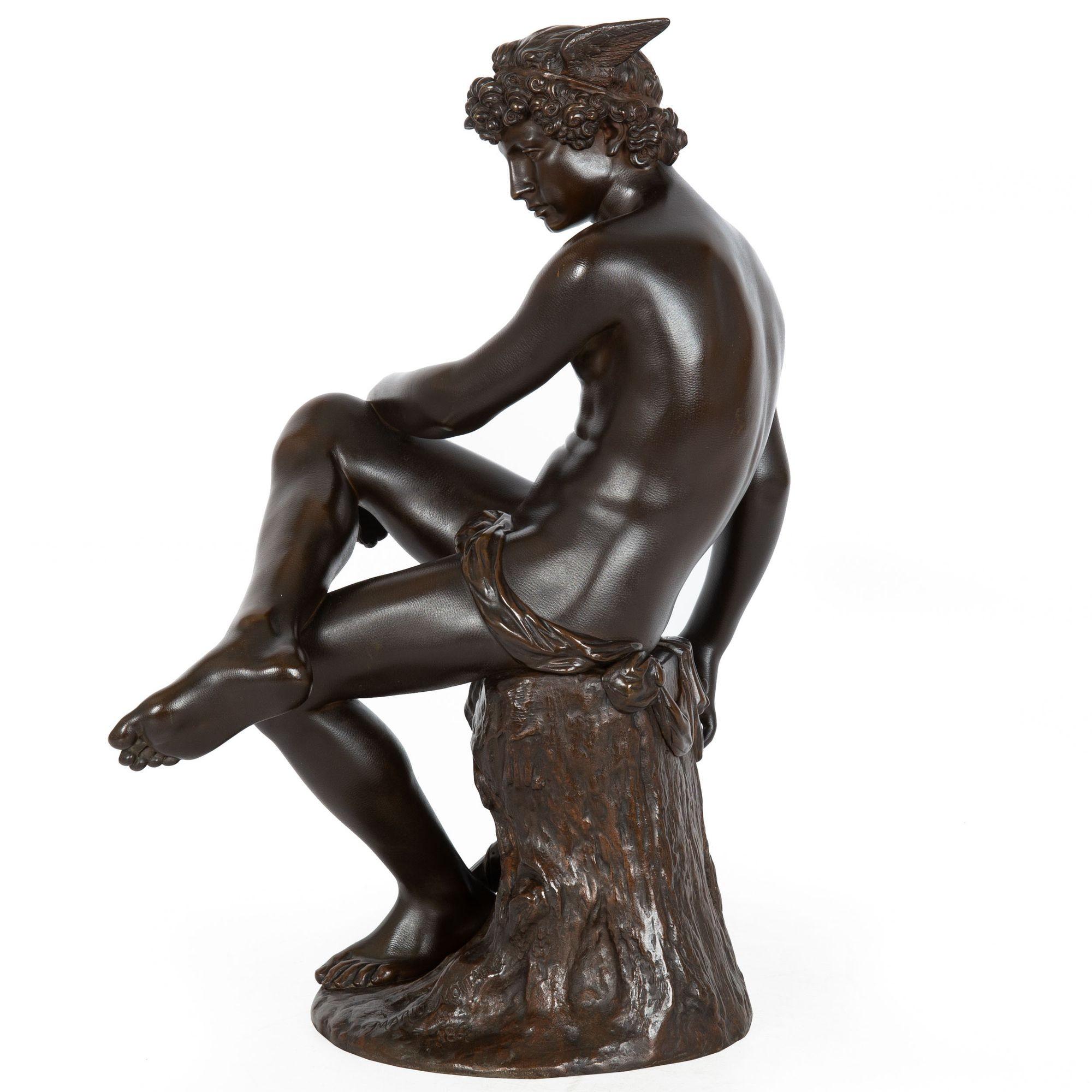 Romantic Rare French Antique Bronze Sculpture “Mercury” by Pierre Marius Montagne