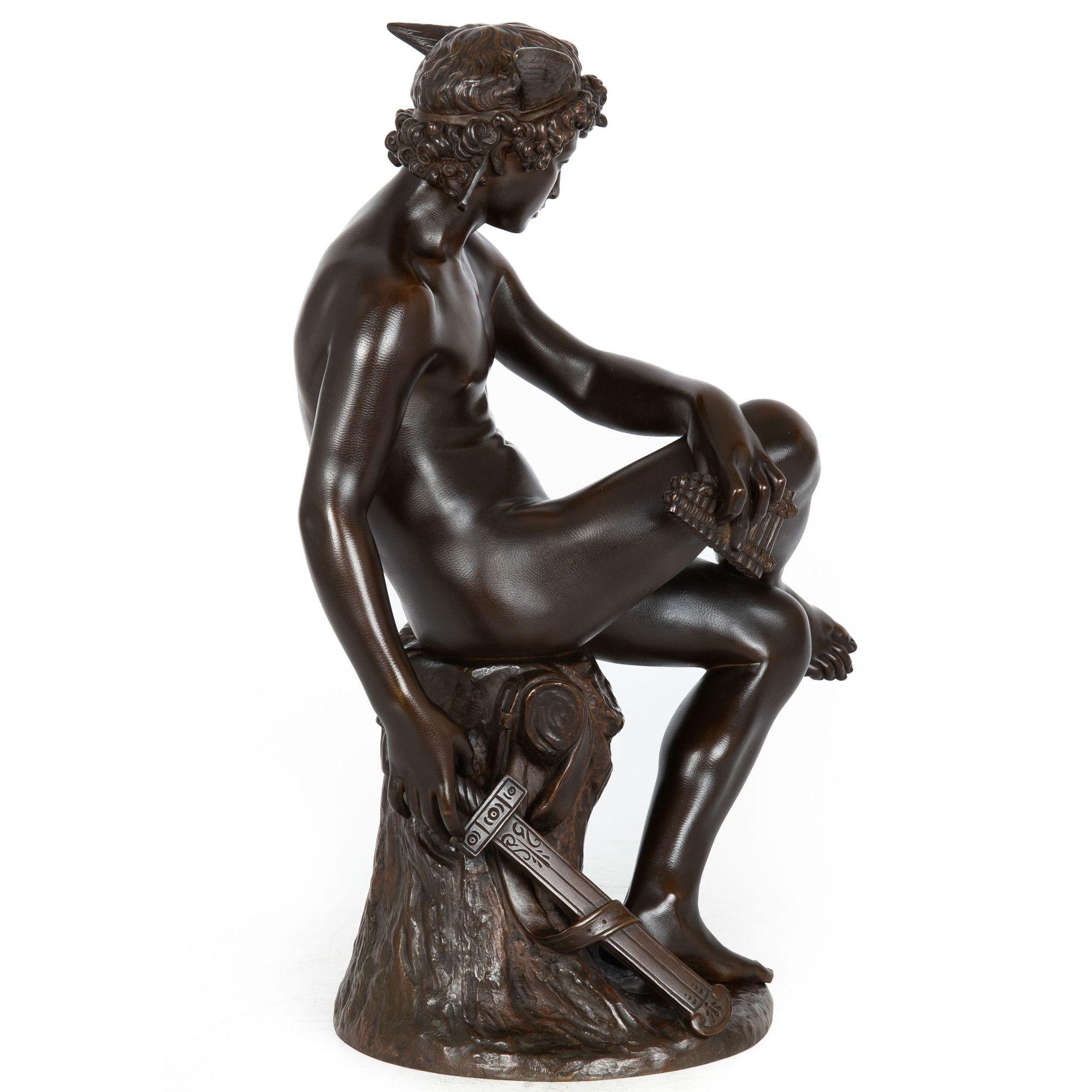 19th Century Rare French Antique Bronze Sculpture “Mercury” by Pierre Marius Montagne