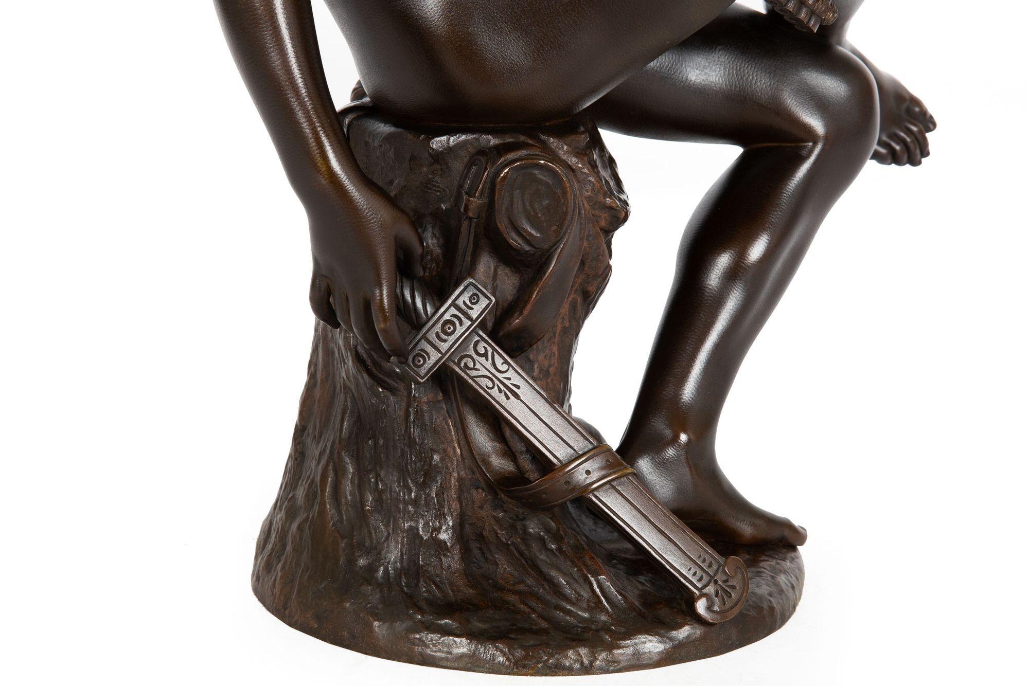 Rare French Antique Bronze Sculpture “Mercury” by Pierre Marius Montagne 4