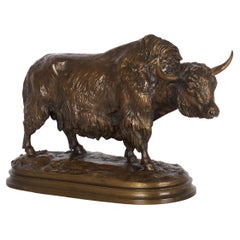 Rare sculpture française ancienne en bronze d'un bison européen par Isidore Bonheur, vers 1870