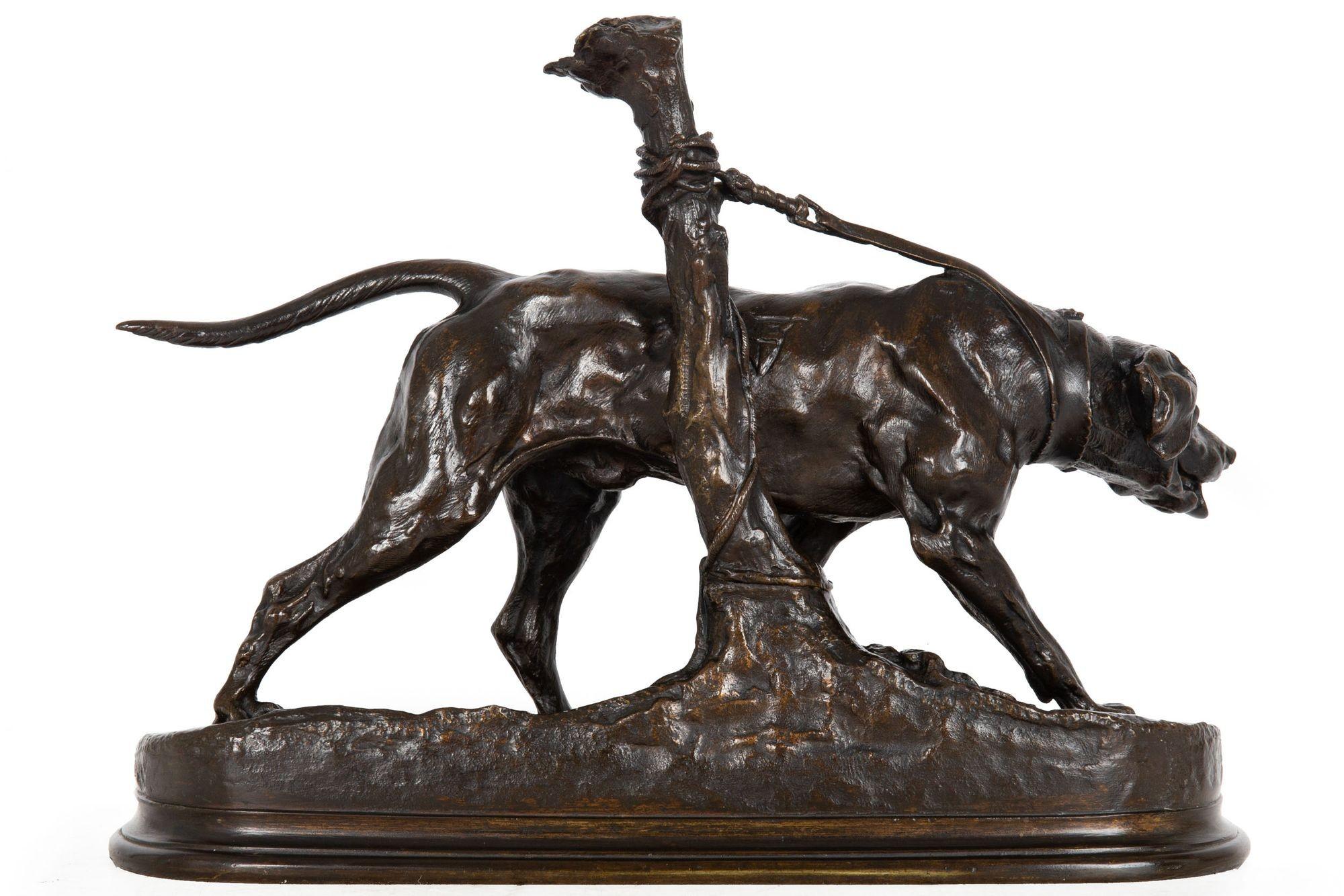 Romantic Rare French Antique Bronze Sculpture of Hound Dog by Pierre Jules Mene For Sale
