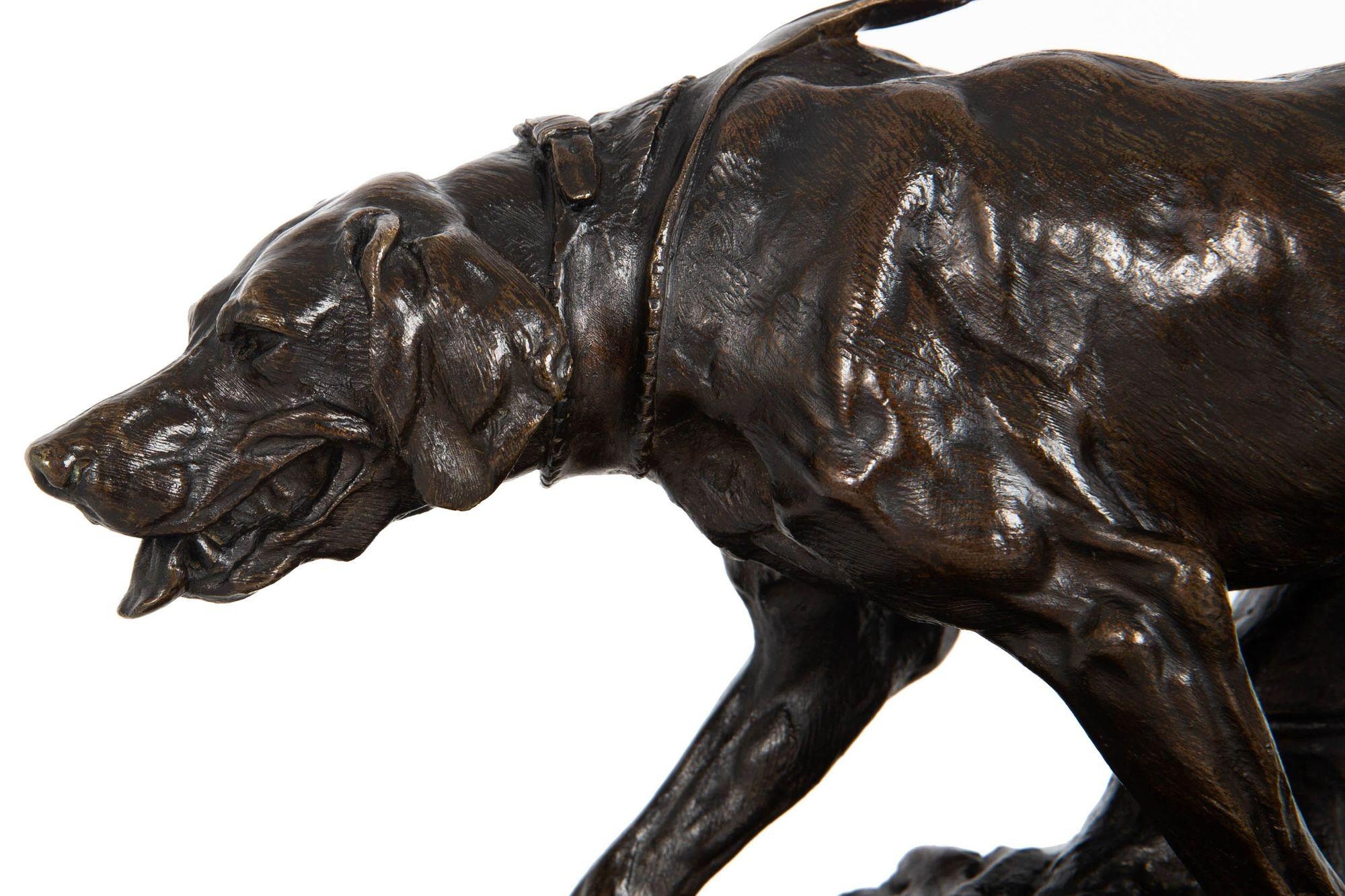 Rare French Antique Bronze Sculpture of Hound Dog by Pierre Jules Mene For Sale 1