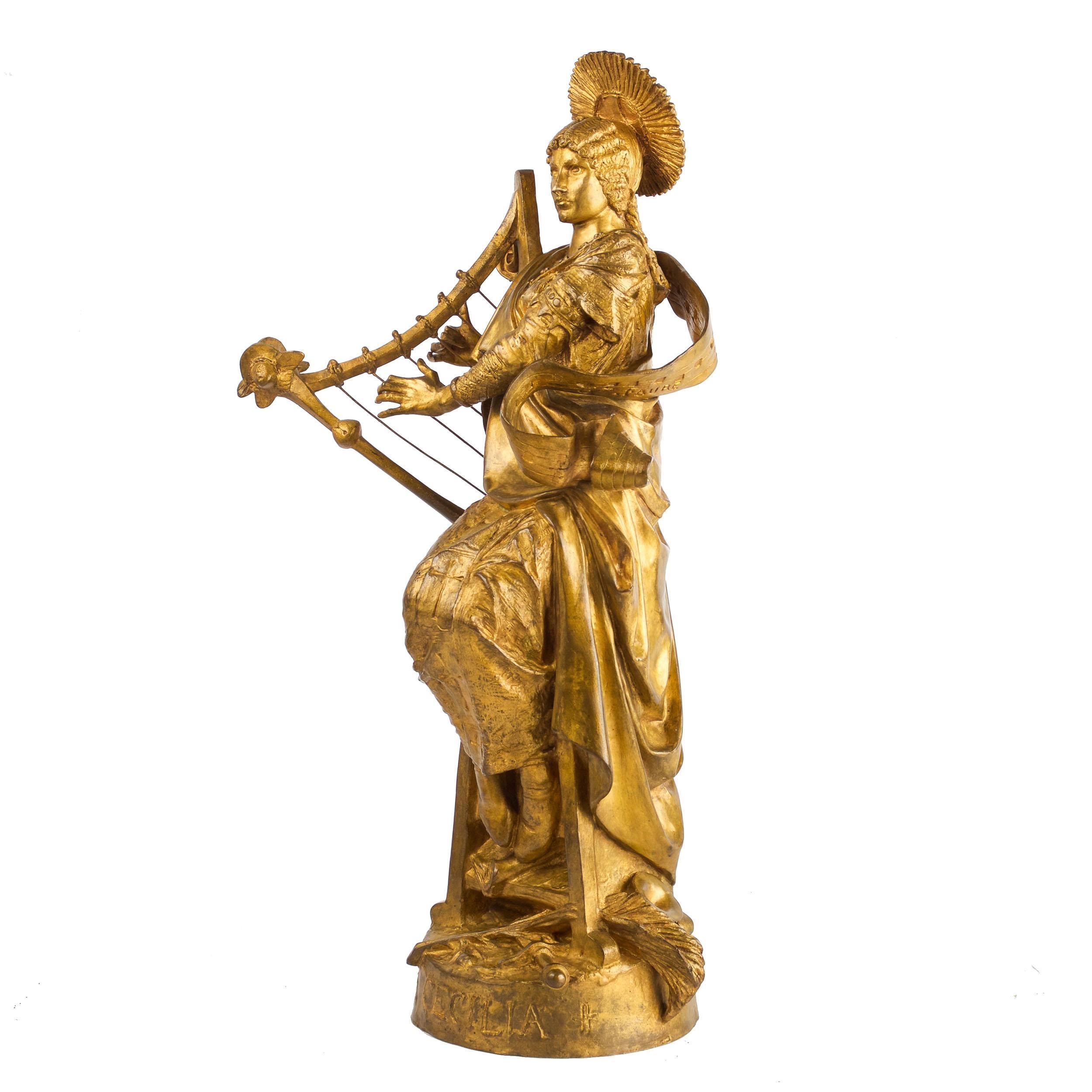 Rare sculpture française ancienne en bronze d'antiquités de Saint Celicia par Emmanuel Fremiet 12