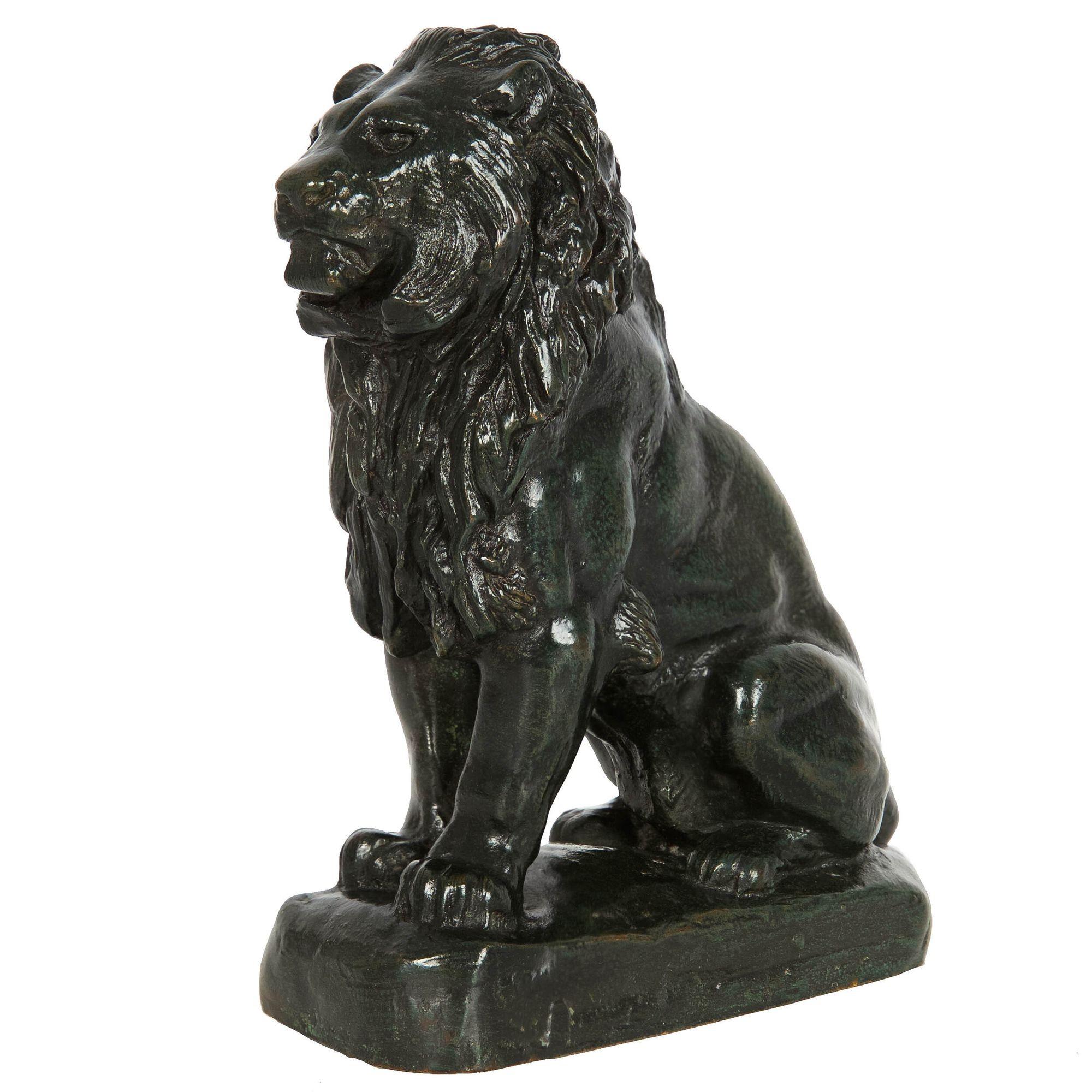 Rare French Antique Bronze Sculpture “Seated Lion No.4”After Antoine-Louis Barye For Sale 9