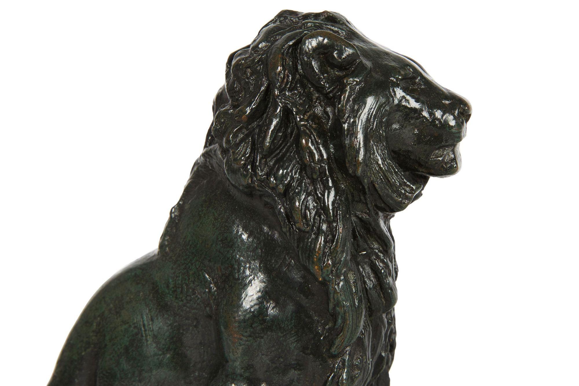 Rare French Antique Bronze Sculpture “Seated Lion No.4”After Antoine-Louis Barye For Sale 2