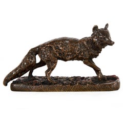 Rare French Antique Bronze Sculpture “Strolling Fox” after Pierre Jules Mêne