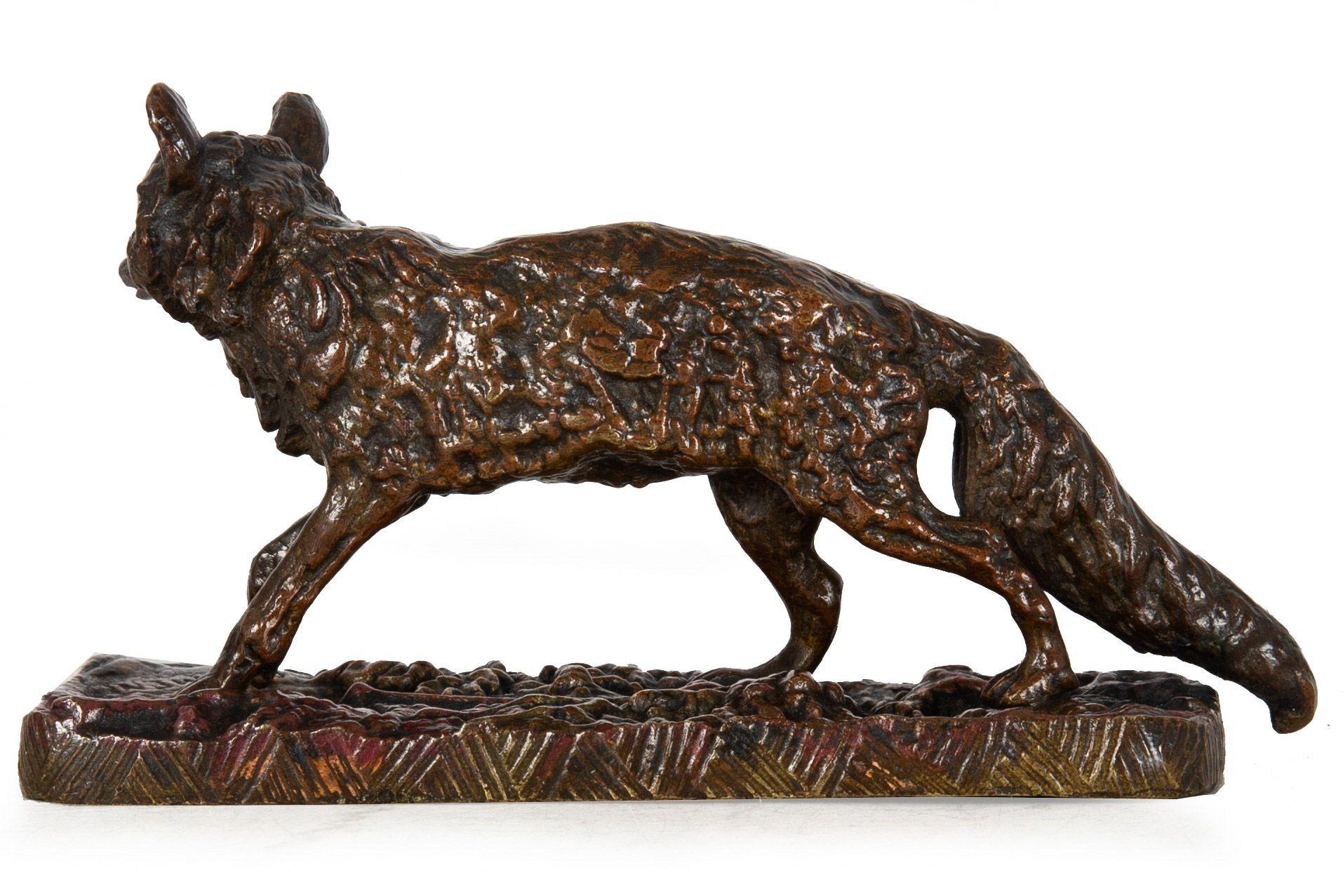 19th Century Rare French Antique Bronze Sculpture “Strolling Fox” after Pierre Jules Mêne